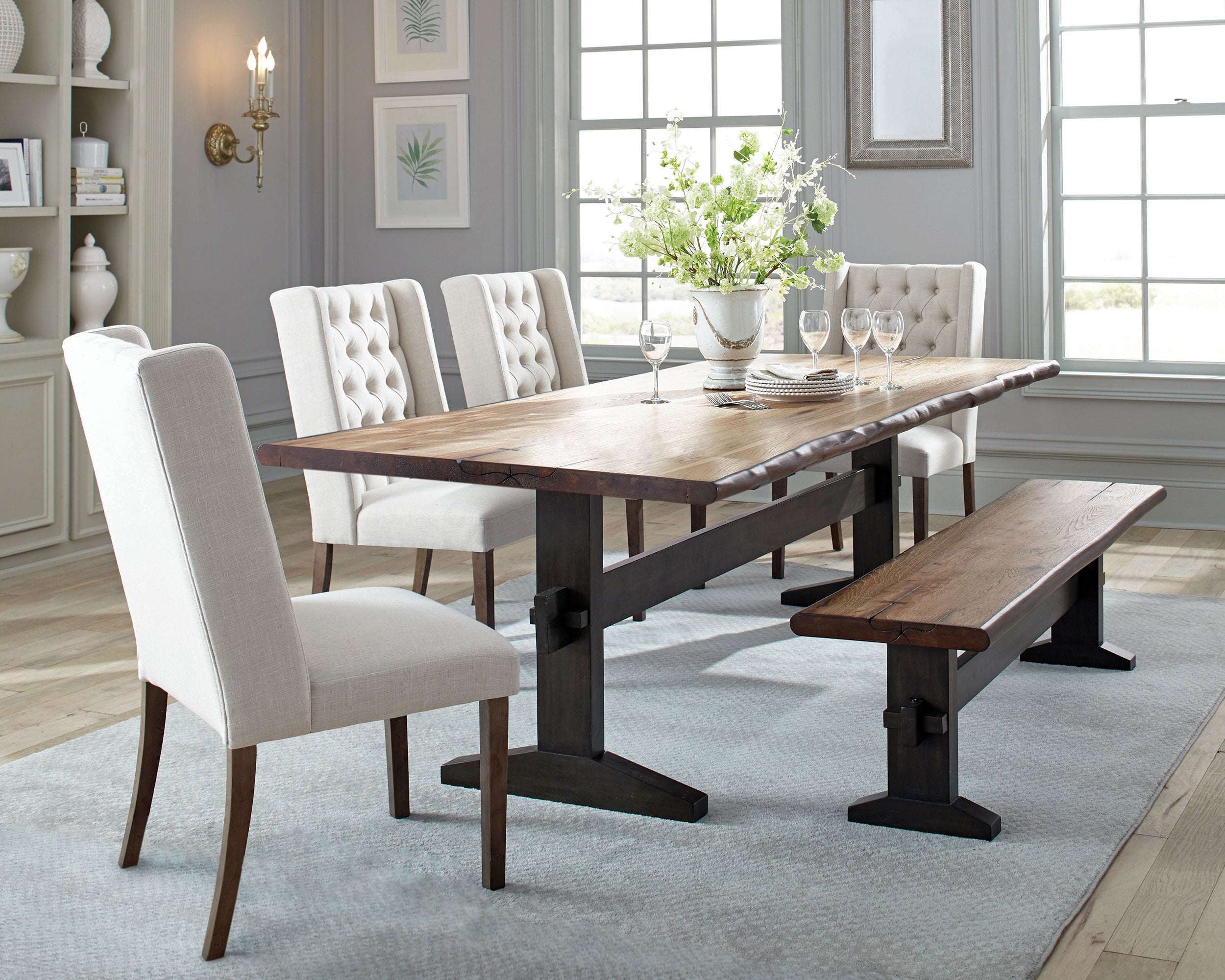 Bexley Rectangular Live Edge Dining Set Natural Honey and Espresso Dining Table Brown