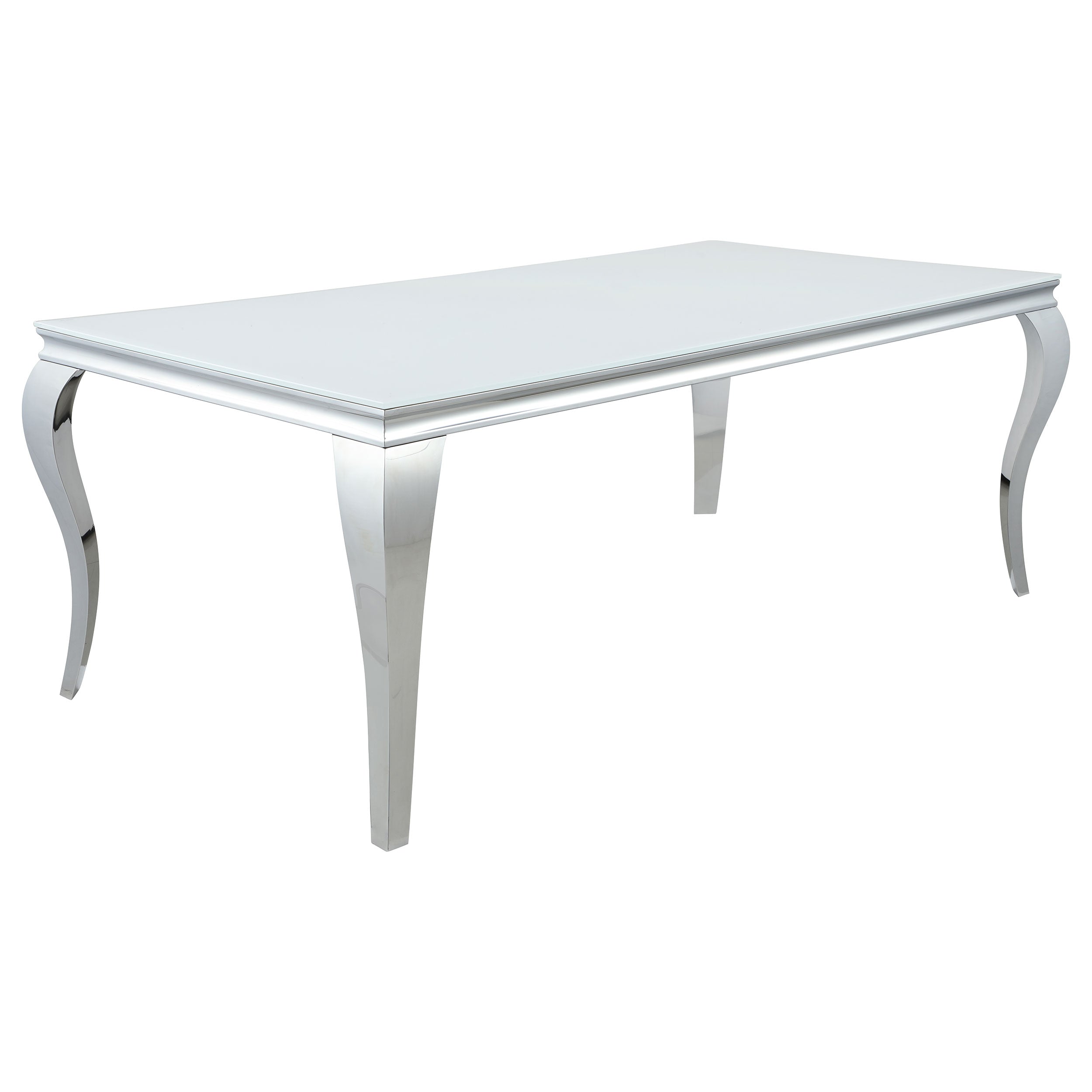 Darcee Rectangular Glass Top Dining Table White and Chrome Dining Table Silver