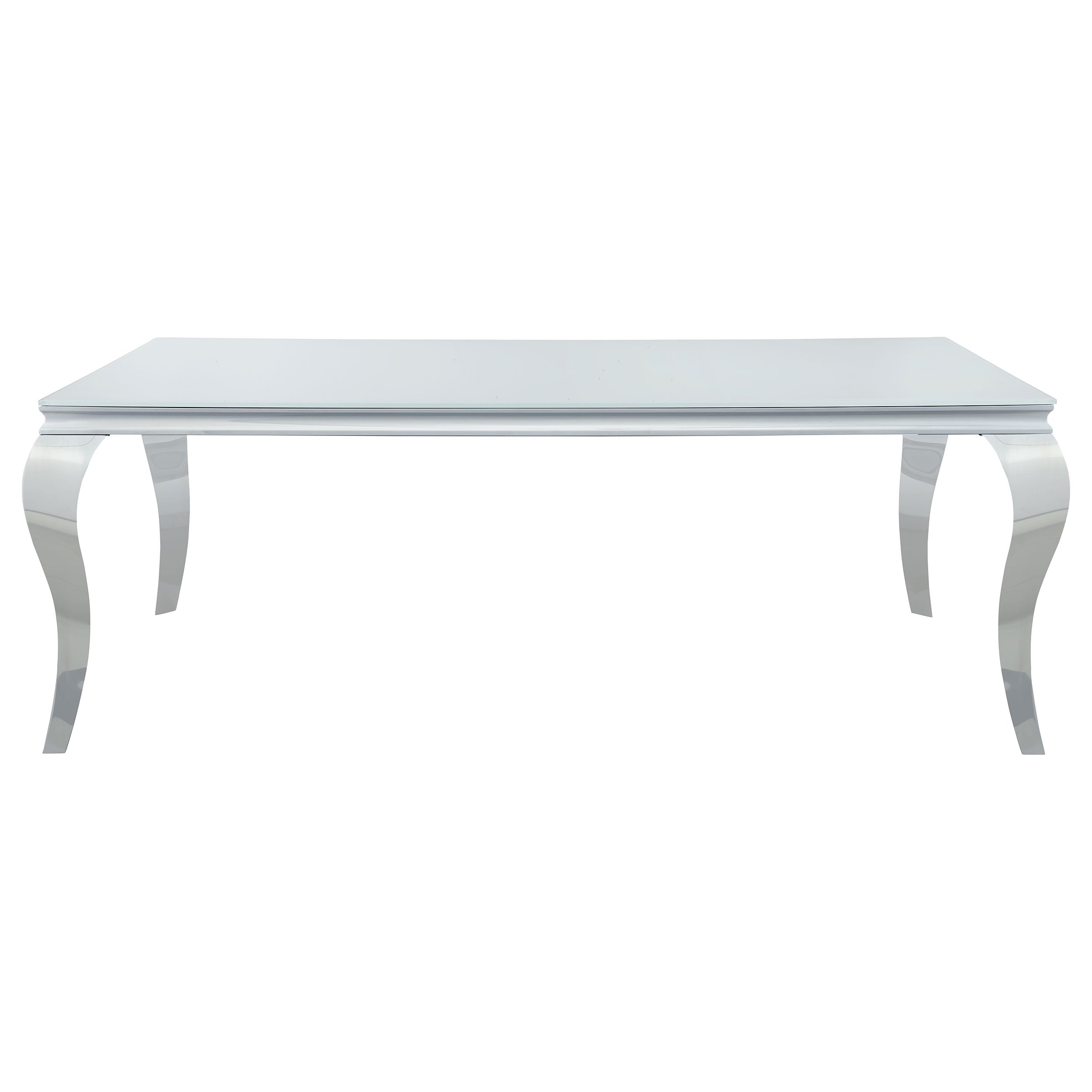 Darcee Rectangular Glass Top Dining Table White and Chrome Dining Table Silver