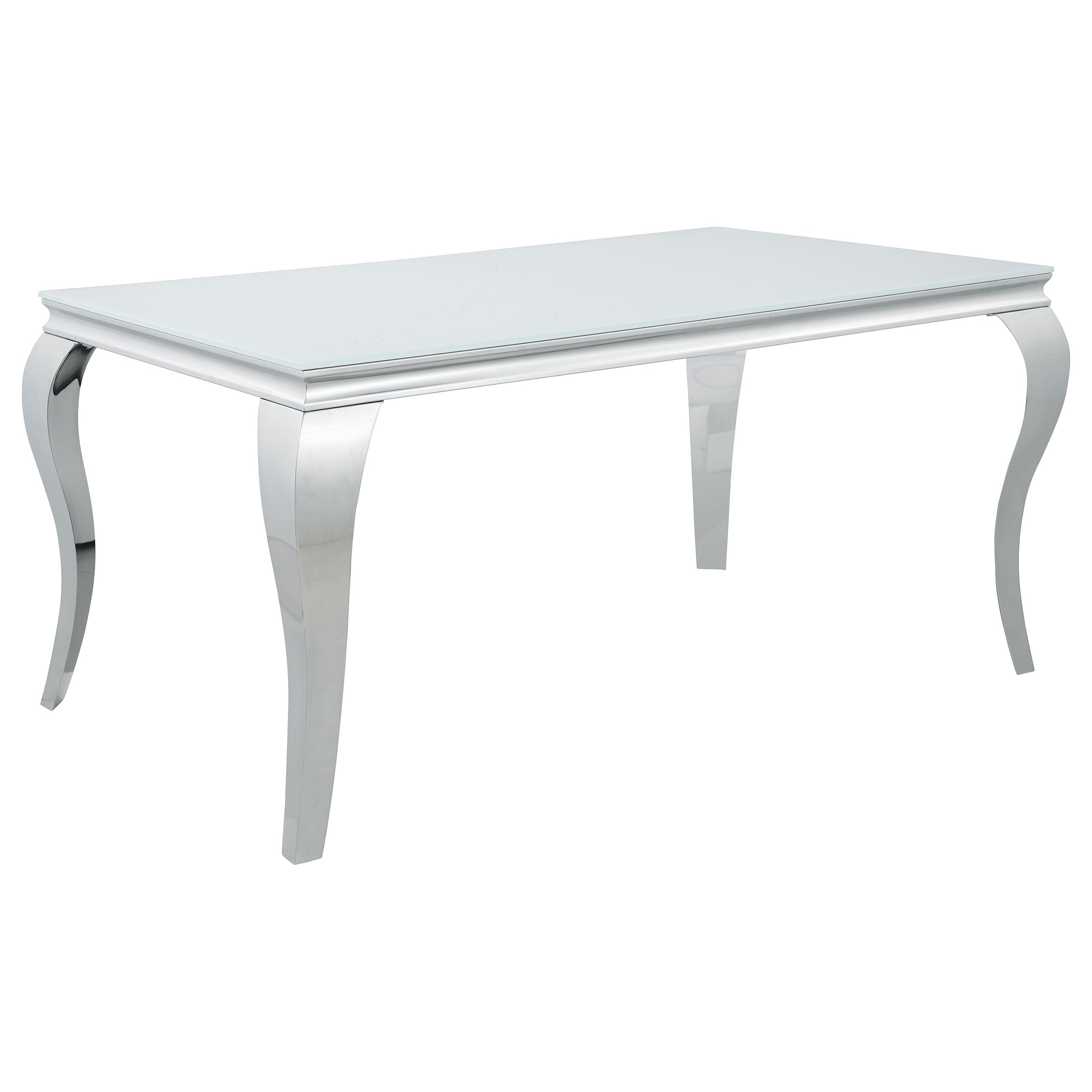 Carone Rectangular Glass Top Dining Table White and Chrome Dining Table Silver