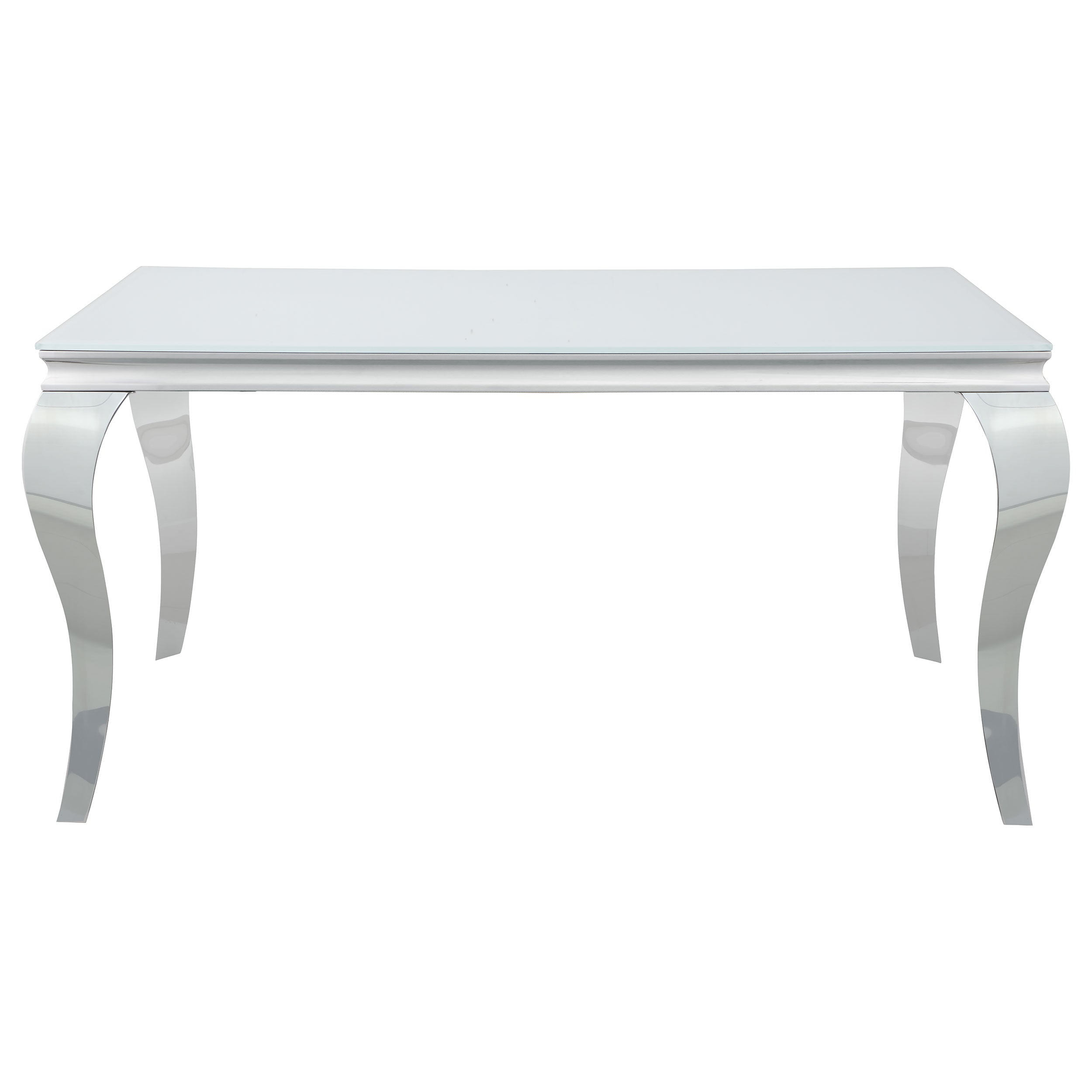 Carone Rectangular Glass Top Dining Table White and Chrome Dining Table Silver