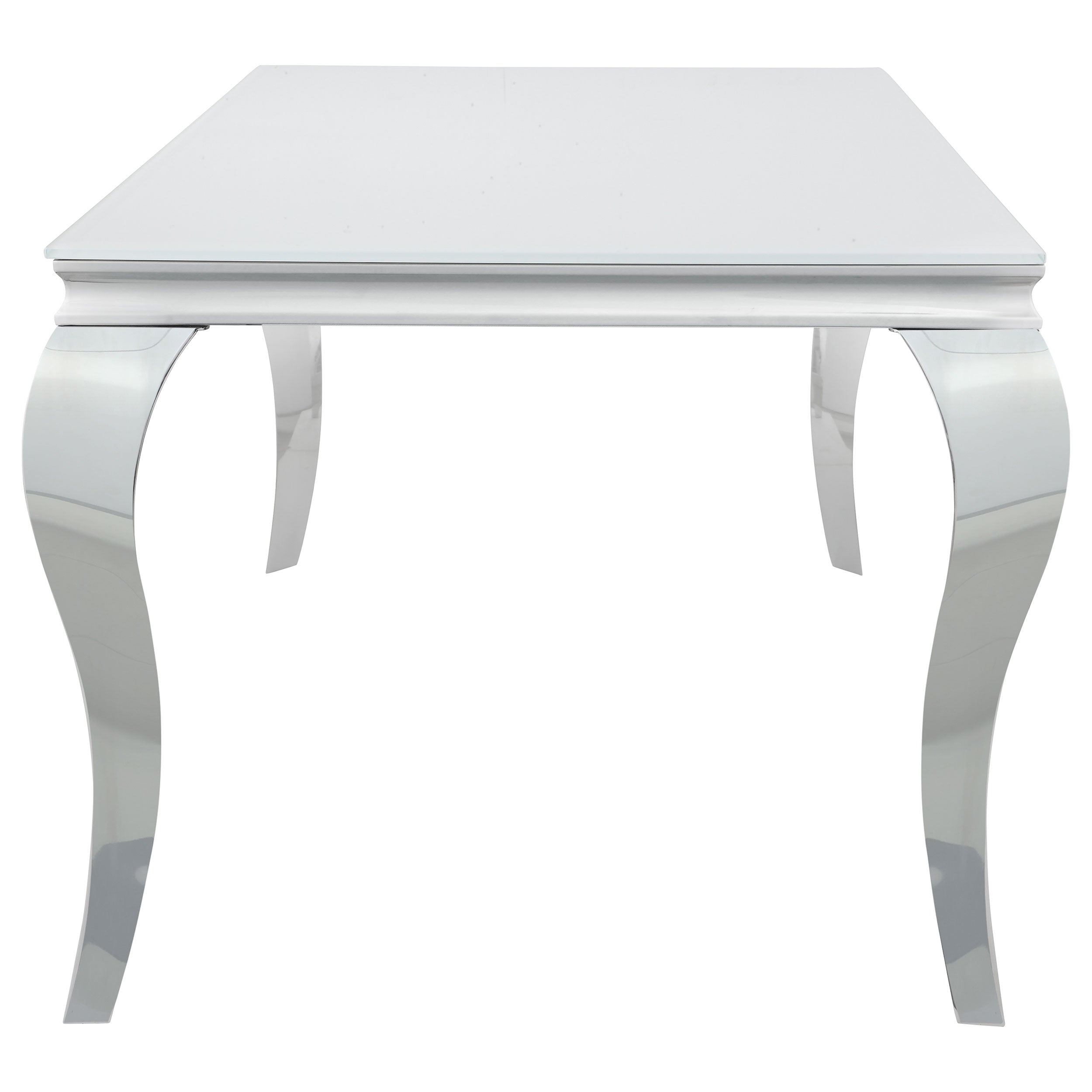 Carone Rectangular Glass Top Dining Table White and Chrome Dining Table Silver