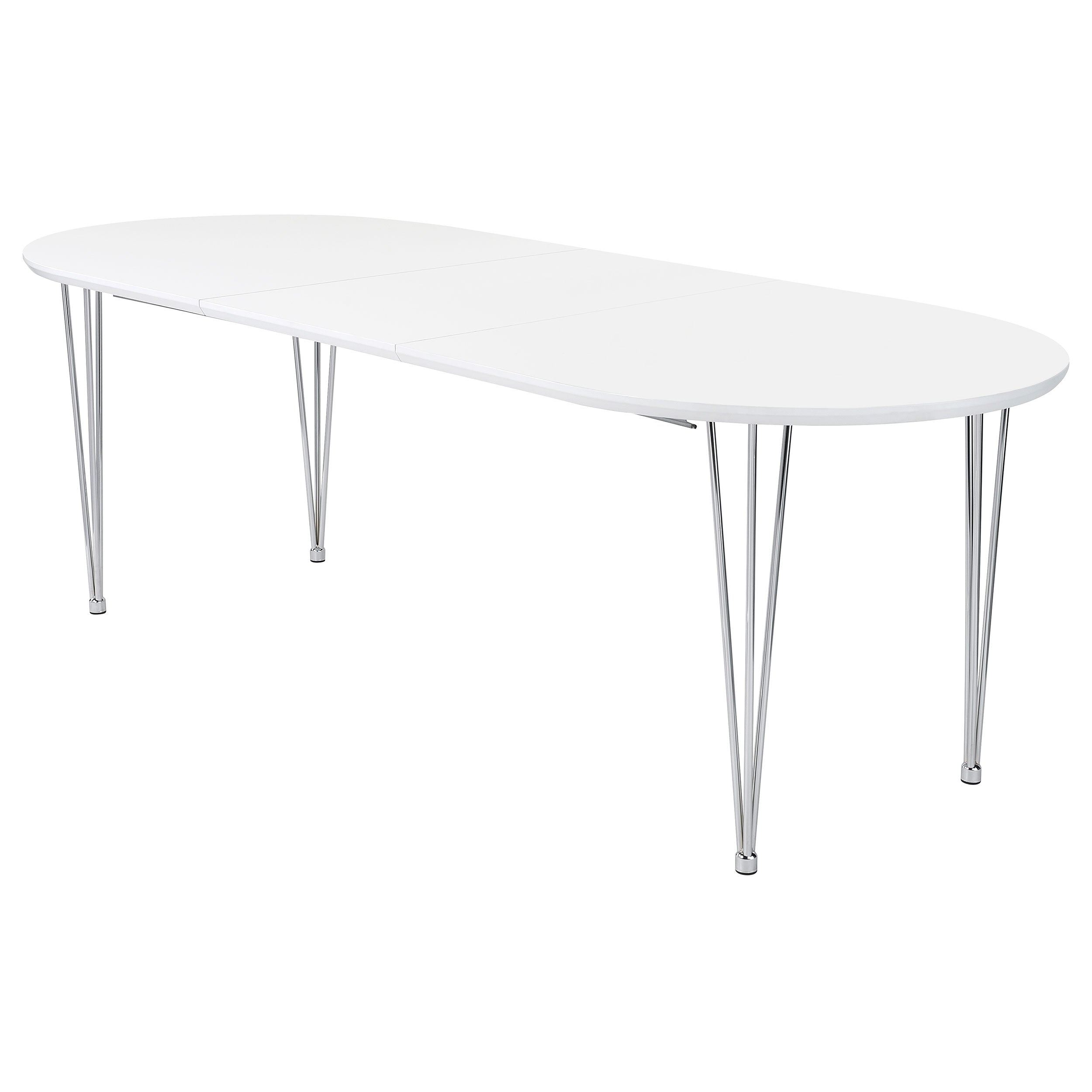 Heather Oval Dining Table with Hairpin Legs Matte White and Chrome