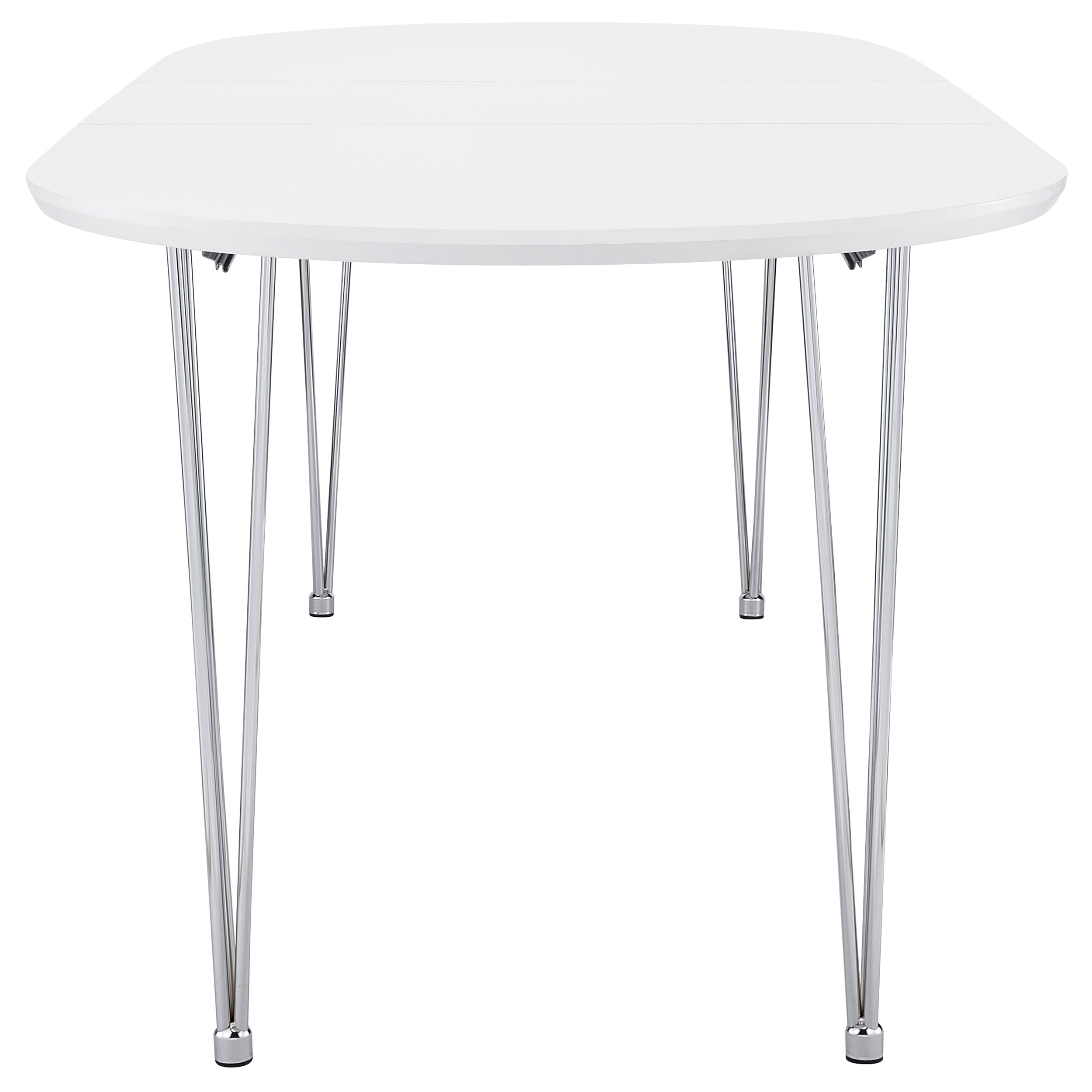 Heather Oval Dining Table with Hairpin Legs Matte White and Chrome