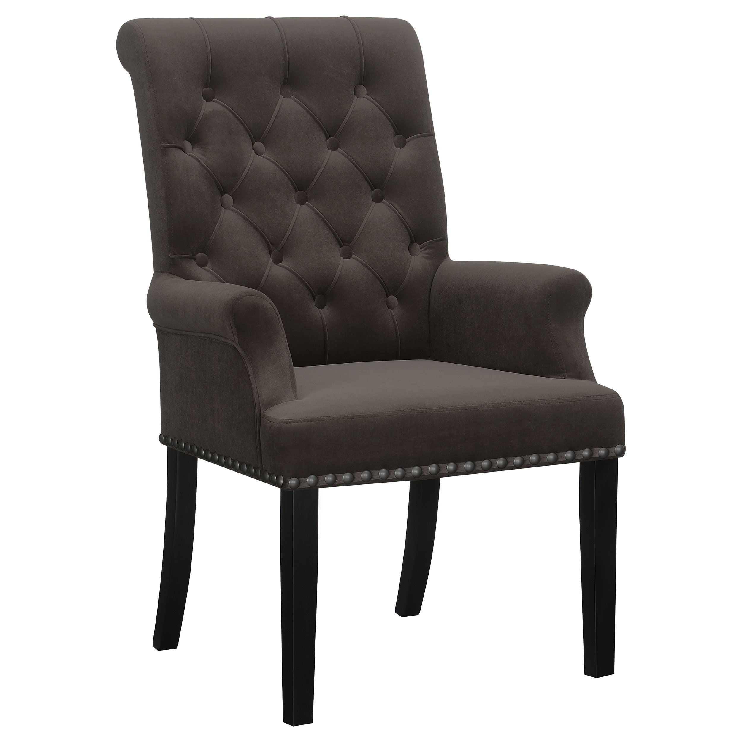 Alana Upholstered Tufted Arm Chair with Nailhead Trim Arm Chair Brown