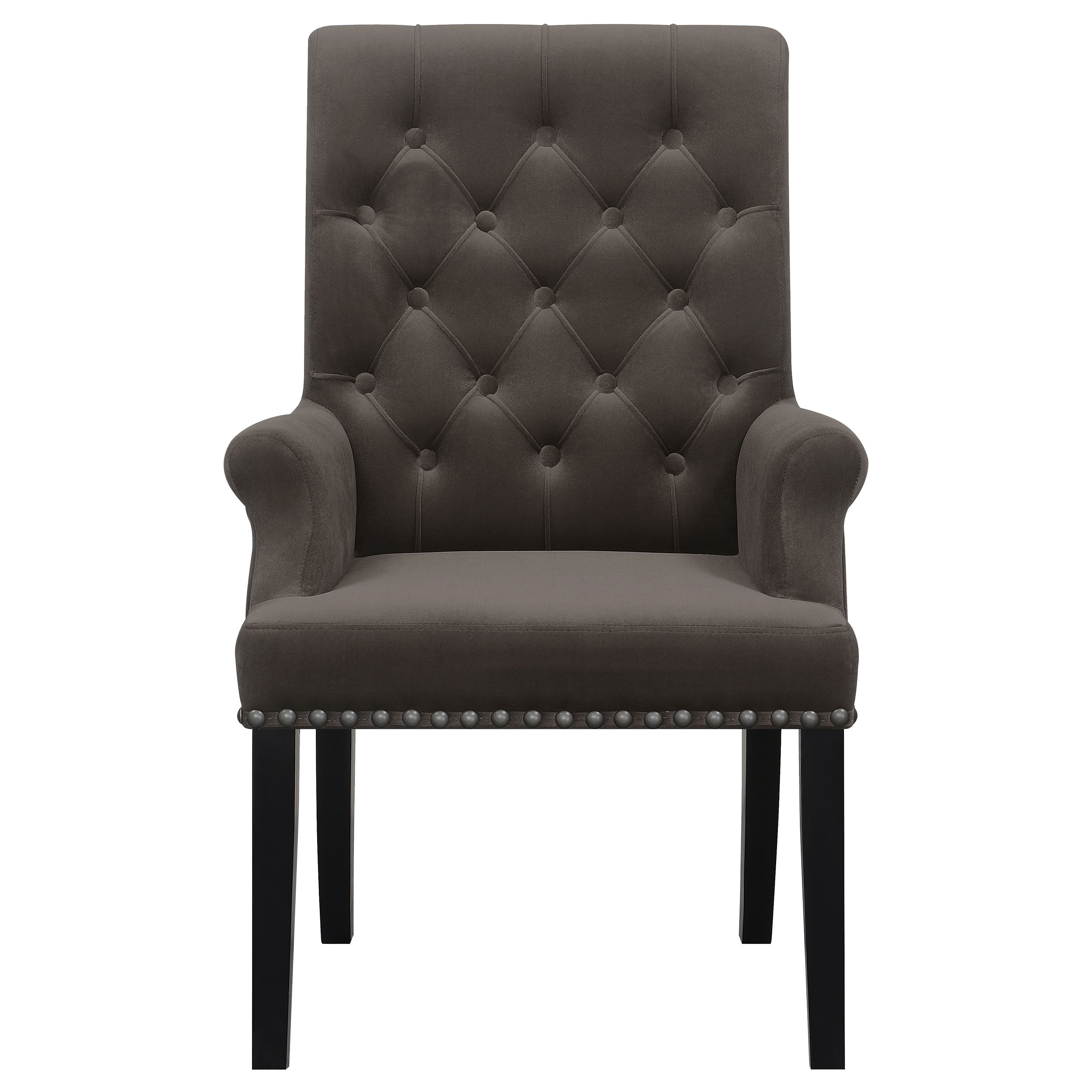 Alana Upholstered Tufted Arm Chair with Nailhead Trim Arm Chair Brown