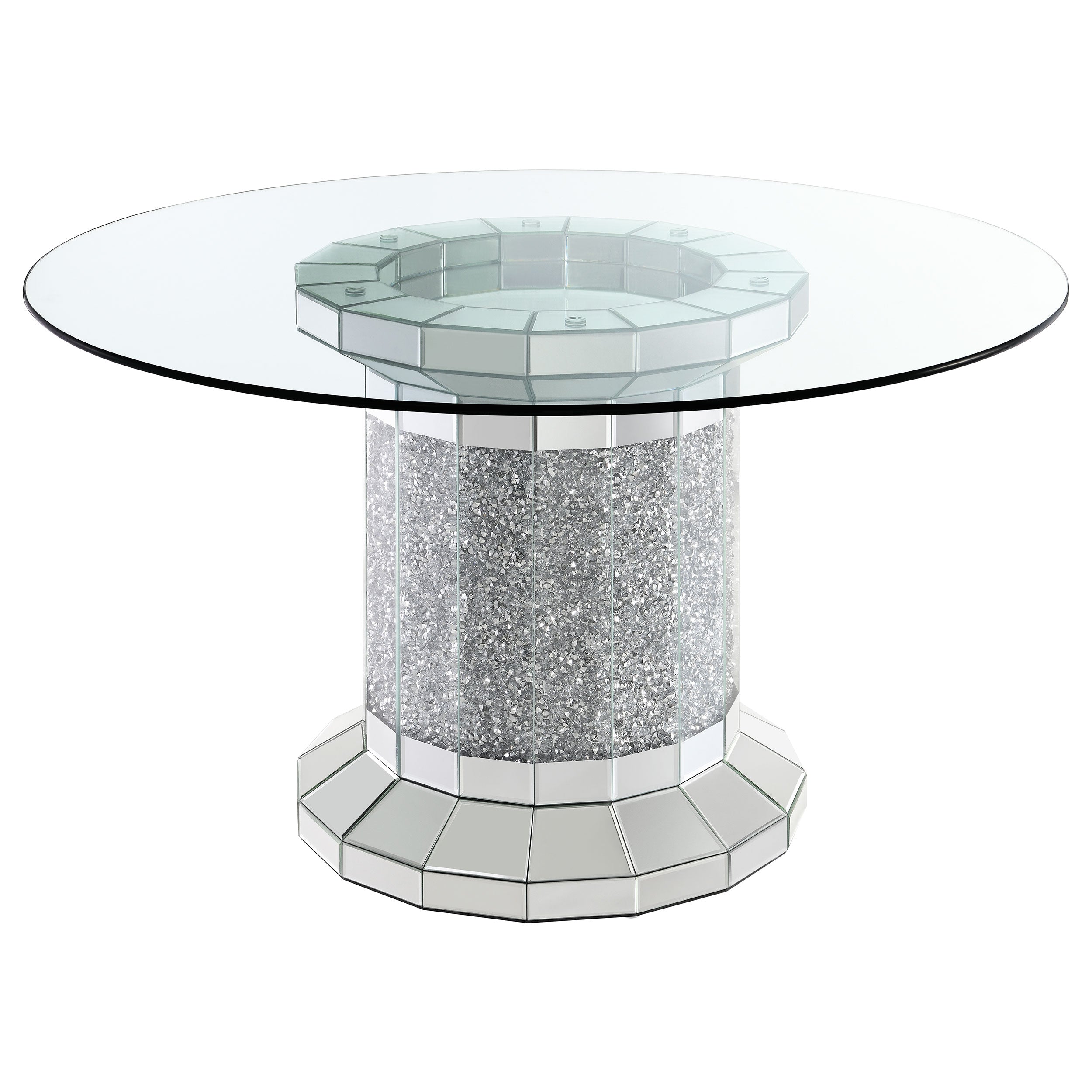 Ellie Cylinder Pedestal Glass Top Dining Table Mirror