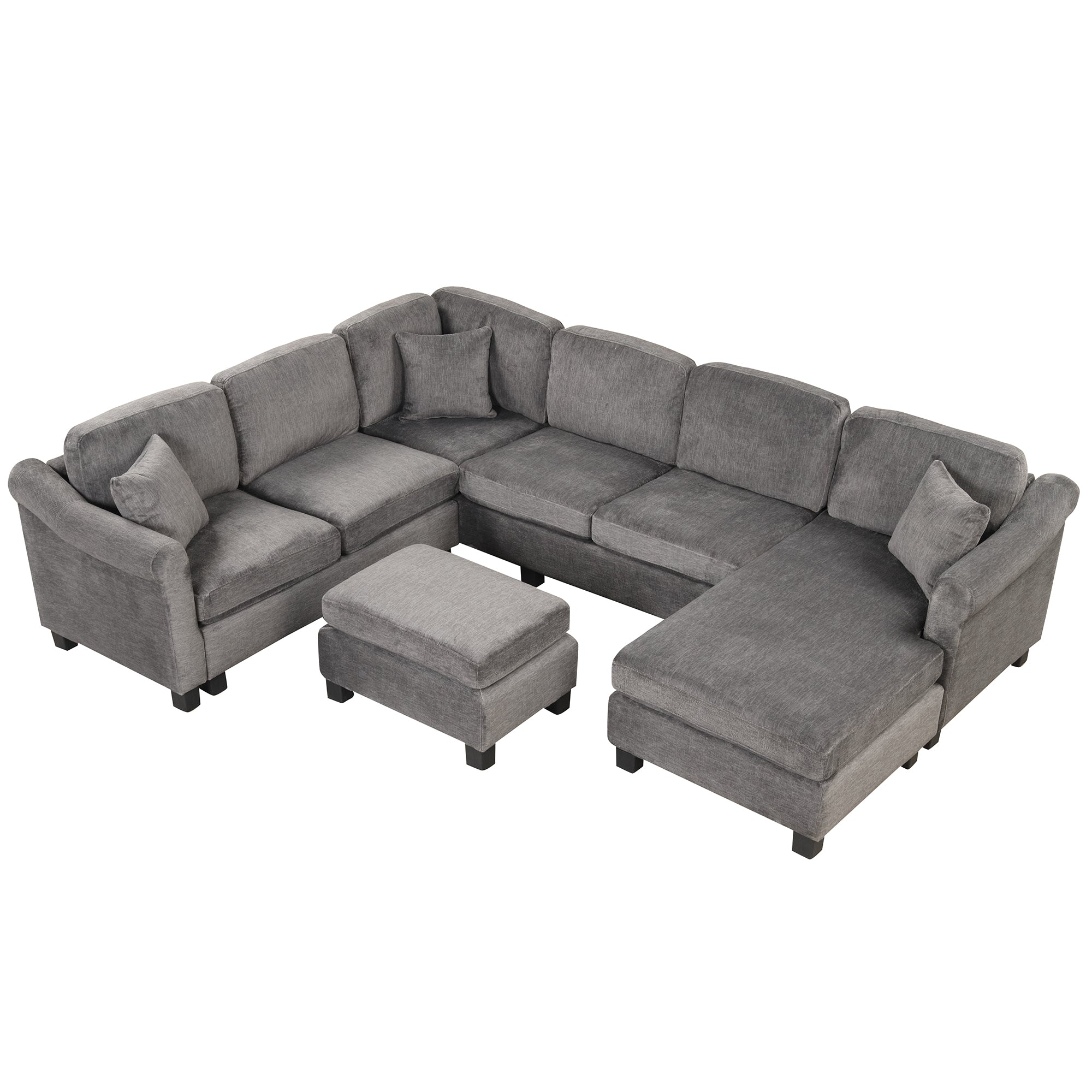 122.1" *91.3" 4pcs Sectional Sofa with Ottoman with Right Side Chaise velvet fabric Dark Gray