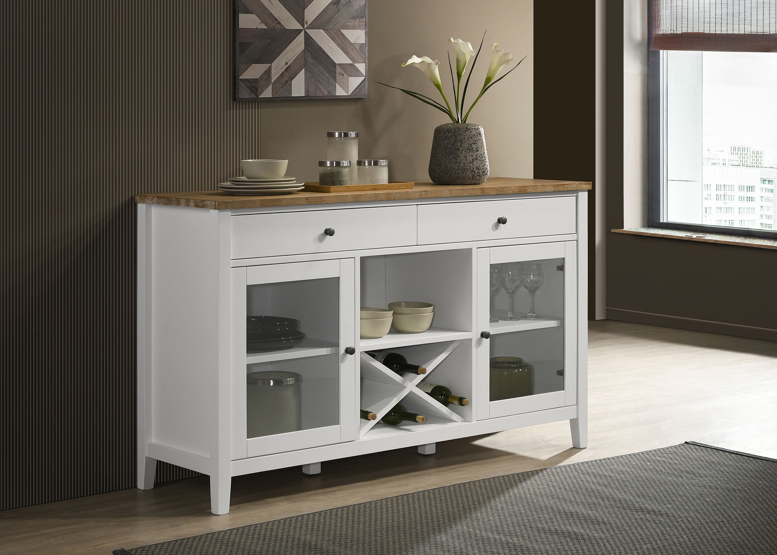 Hollis 2-door Dining Sideboard with Drawers Brown and White