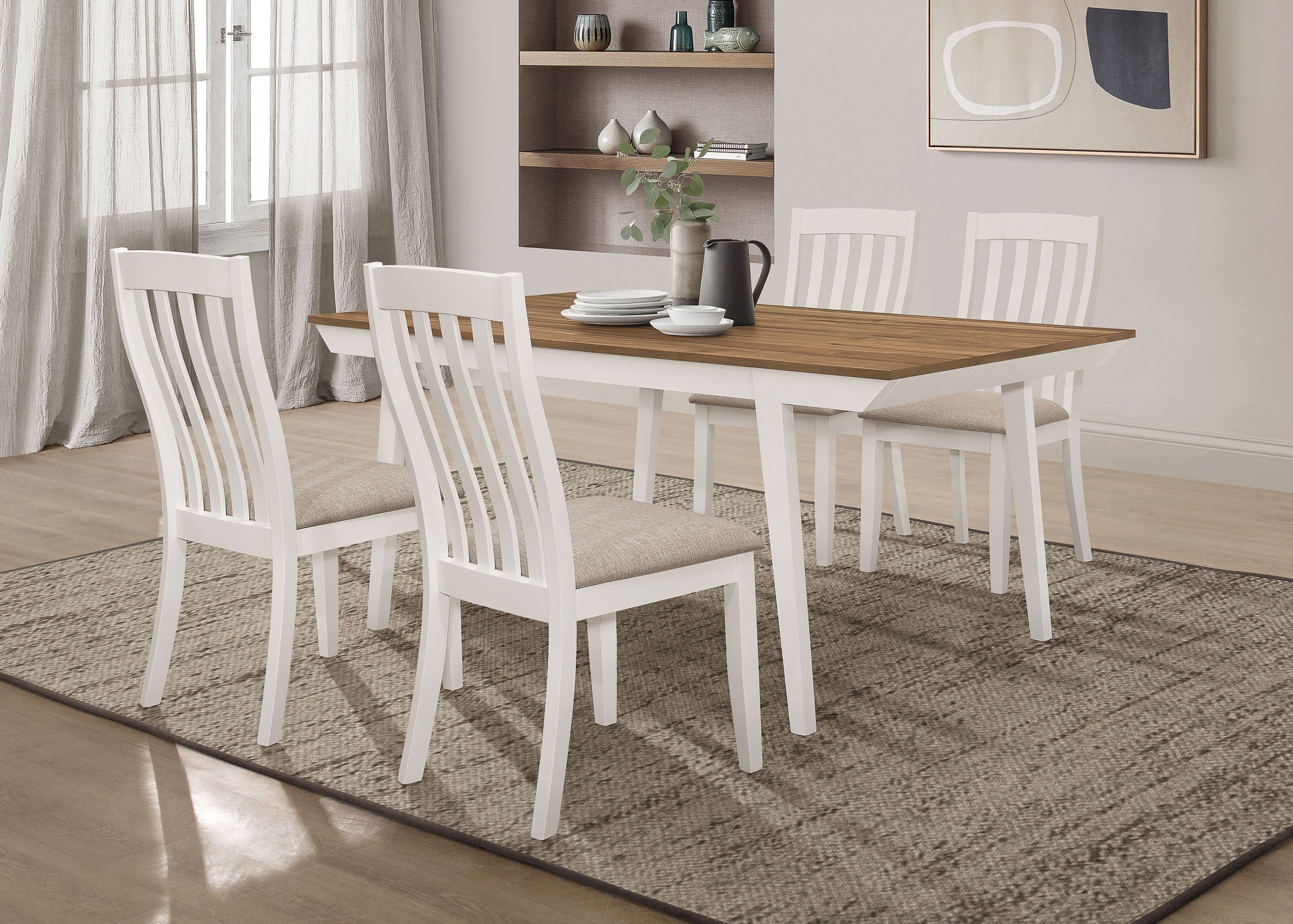 Anwar 5-piece Rectangular Dining Table Set Natural Acacia and Off White