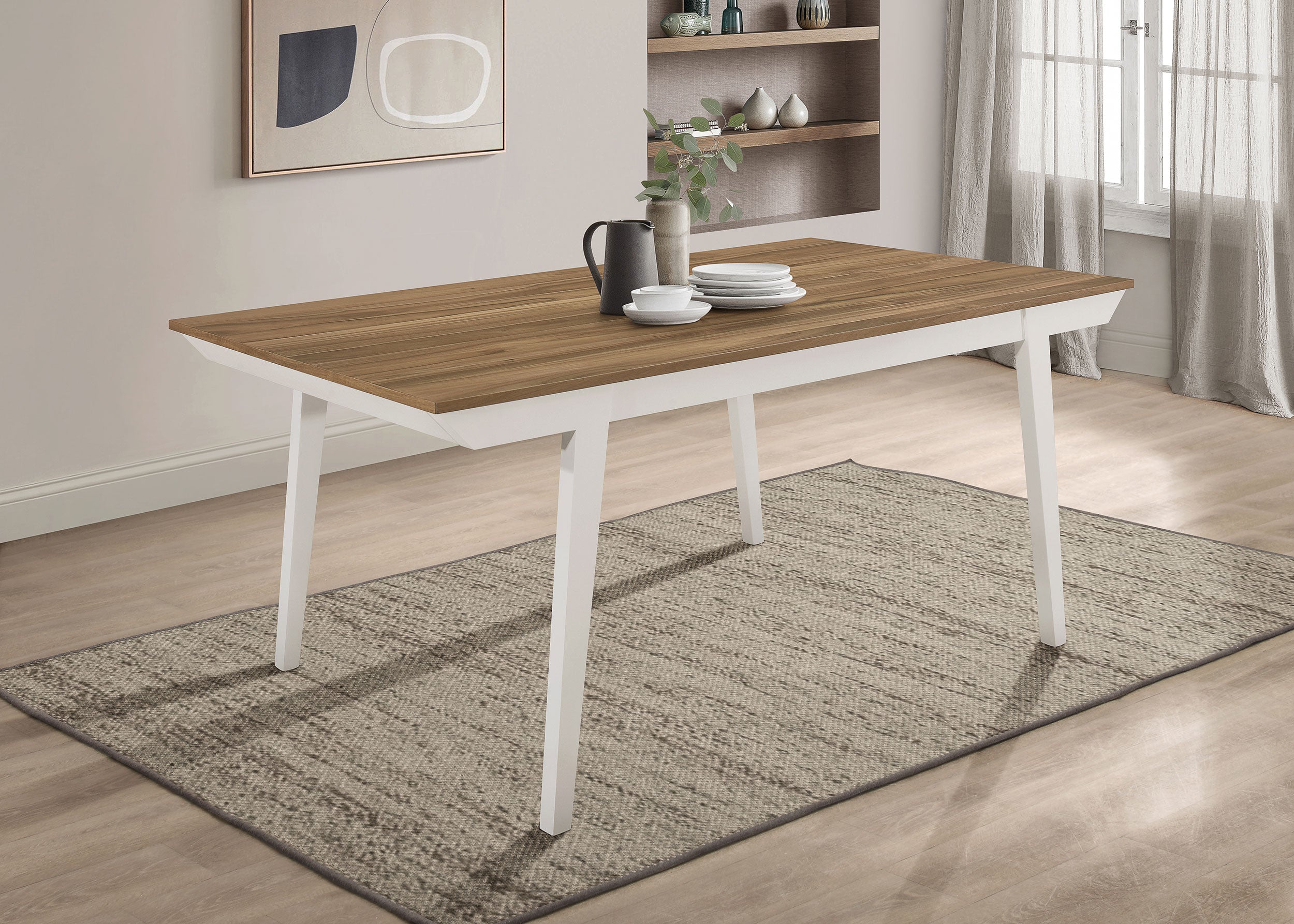 Anwar Rectangular Wood Dining Table Natural Acacia and Off White