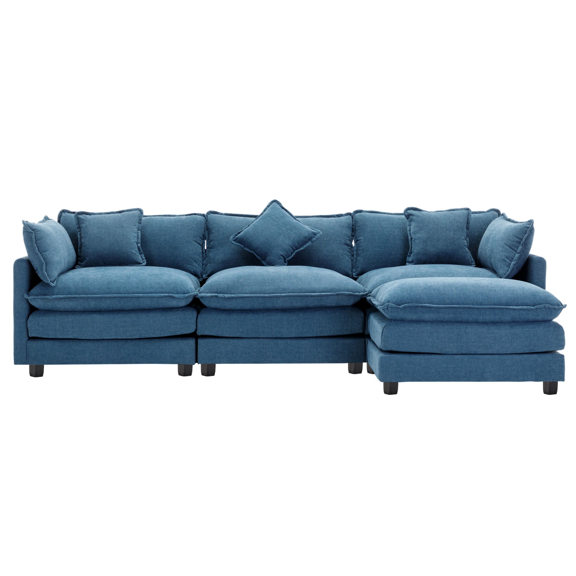 112.2" L-Shape Chenille Upholstered Sofa for Living Room Modern Luxury Sofa Couch with Ottoman, 5 Pillows, Blue