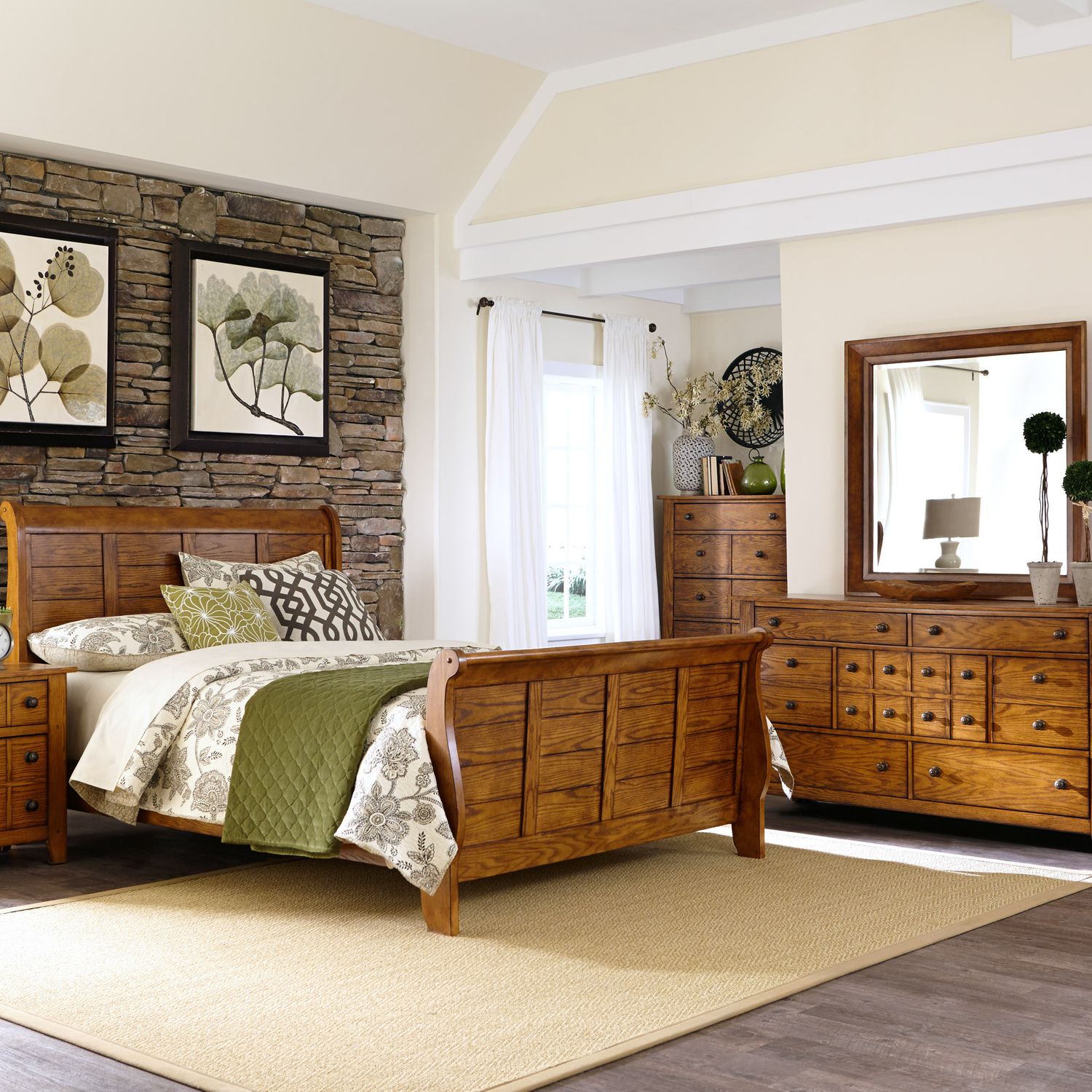 Cappadona King Sleigh Bed, Dresser & Mirror, Night Stand