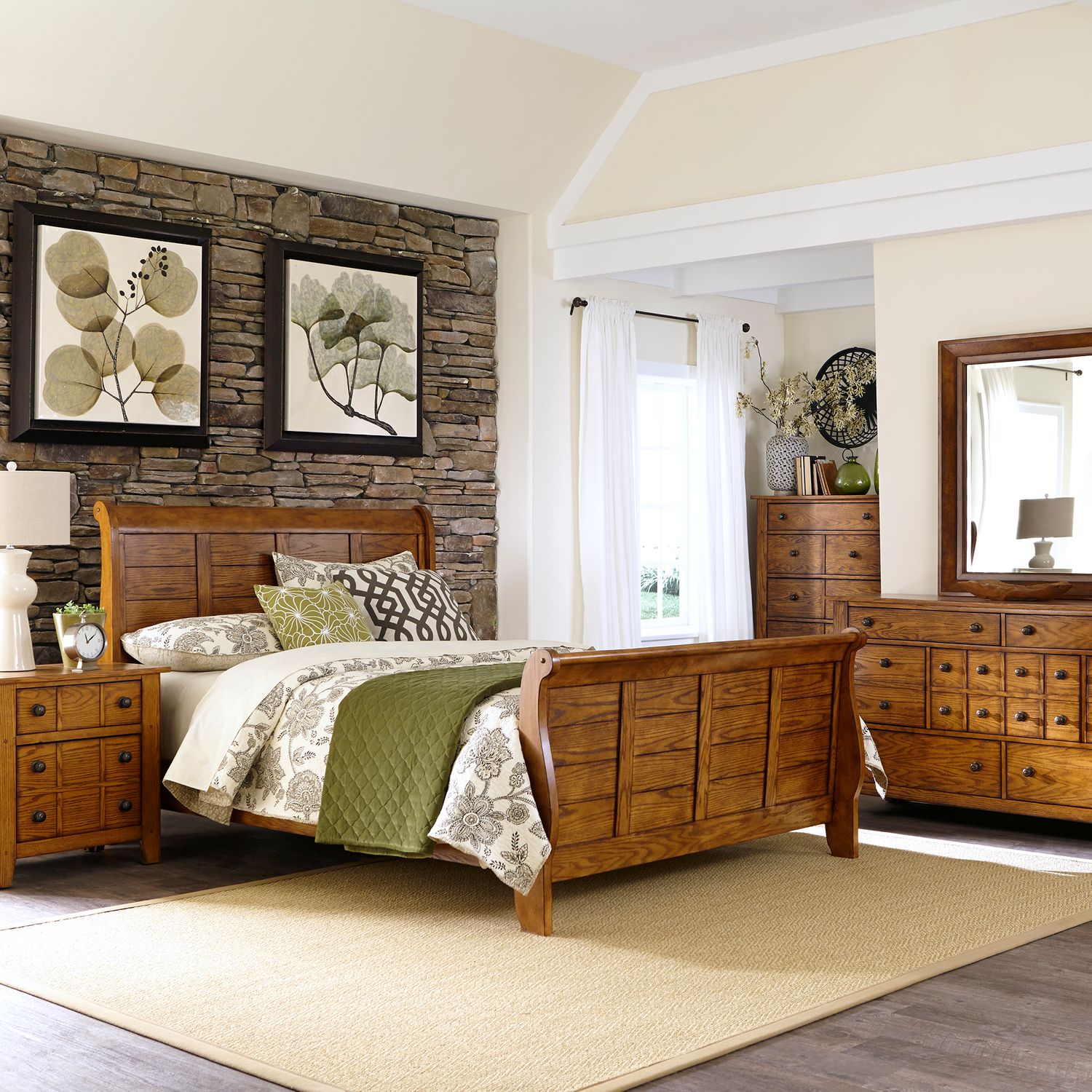 Aalaa Queen Sleigh Bed, Dresser & Mirror, Chest, Night Stand