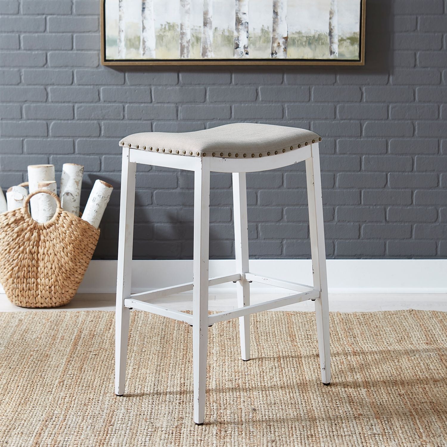 Braisen Backless Upholstered Barstool- Antique White