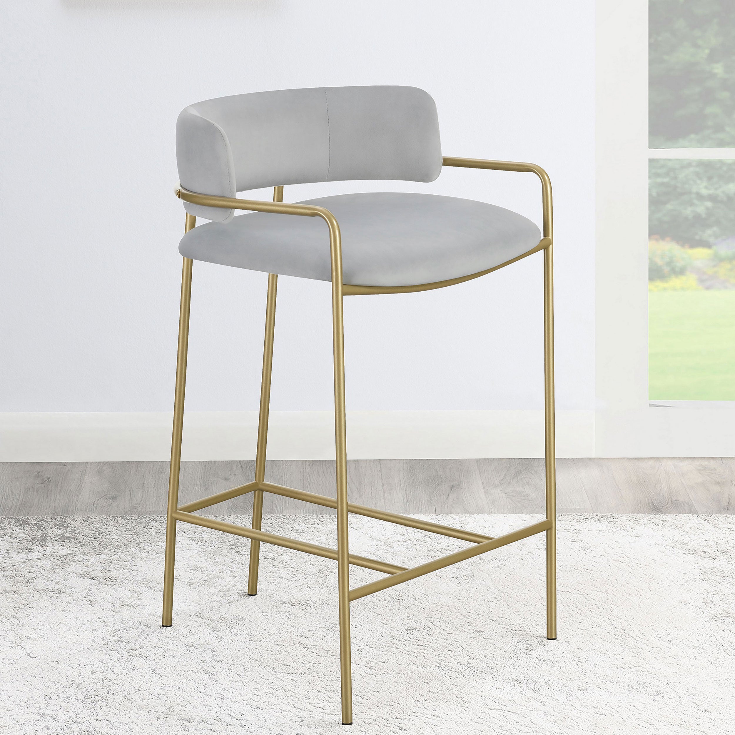 Comstock Upholstered Low Back Stool Grey and Gold Counter Stool