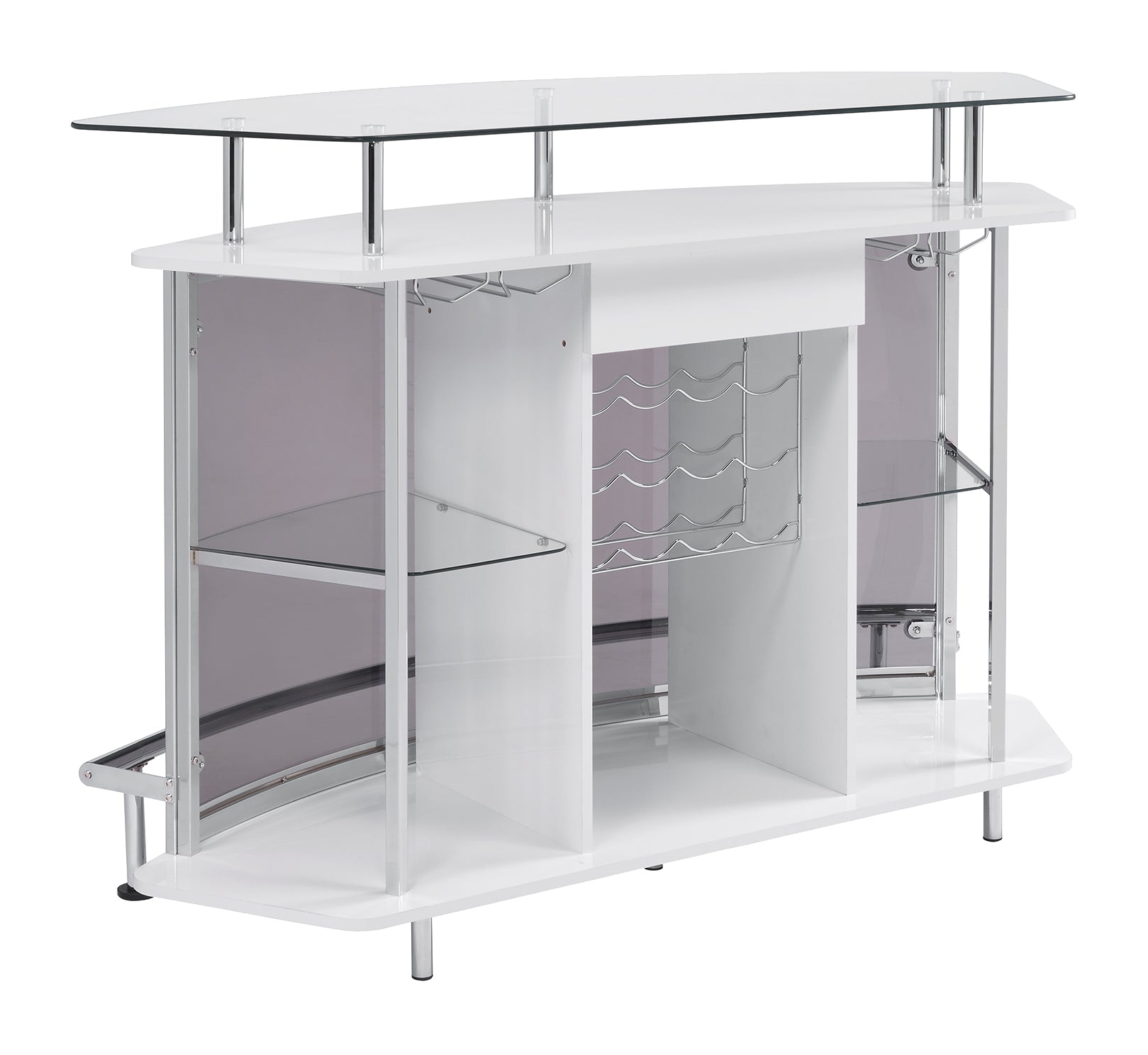 Gideon Crescent Shaped Glass Top Bar Unit with Drawer Home Bar White