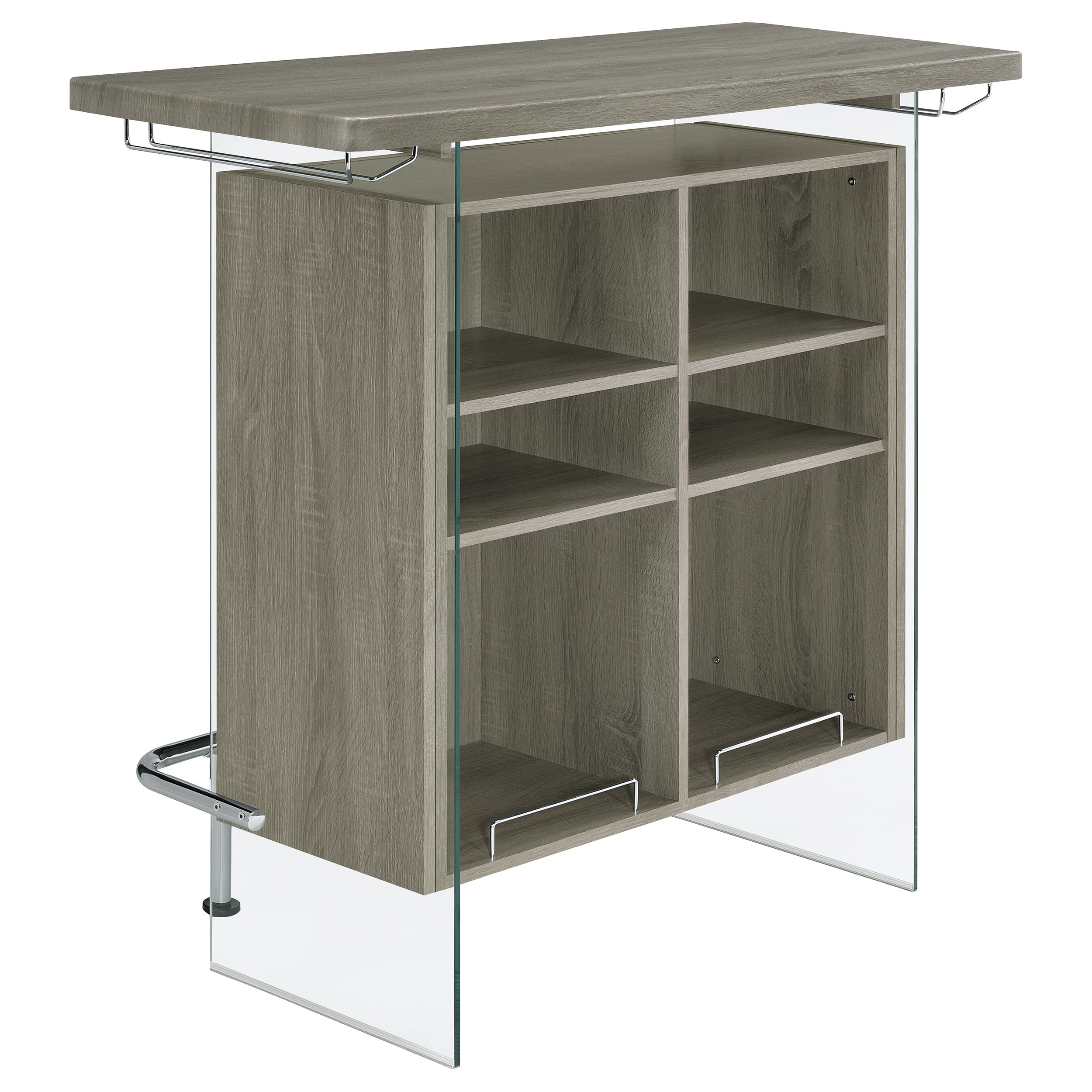 Acosta Rectangular Bar Unit with Footrest and Glass Side Panels Home Bar Grey