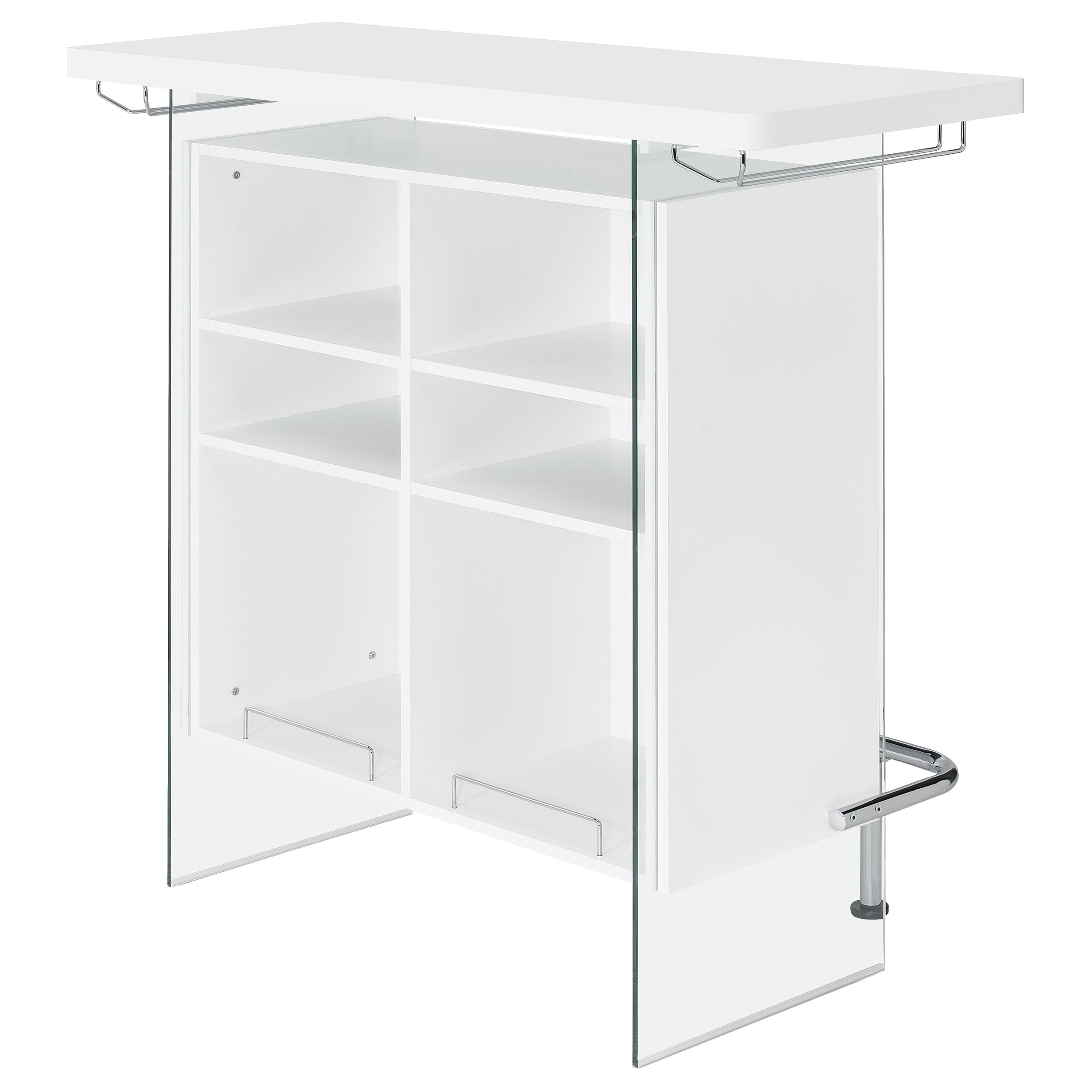 Acosta Rectangular Bar Unit with Footrest and Glass Side Panels Home Bar White