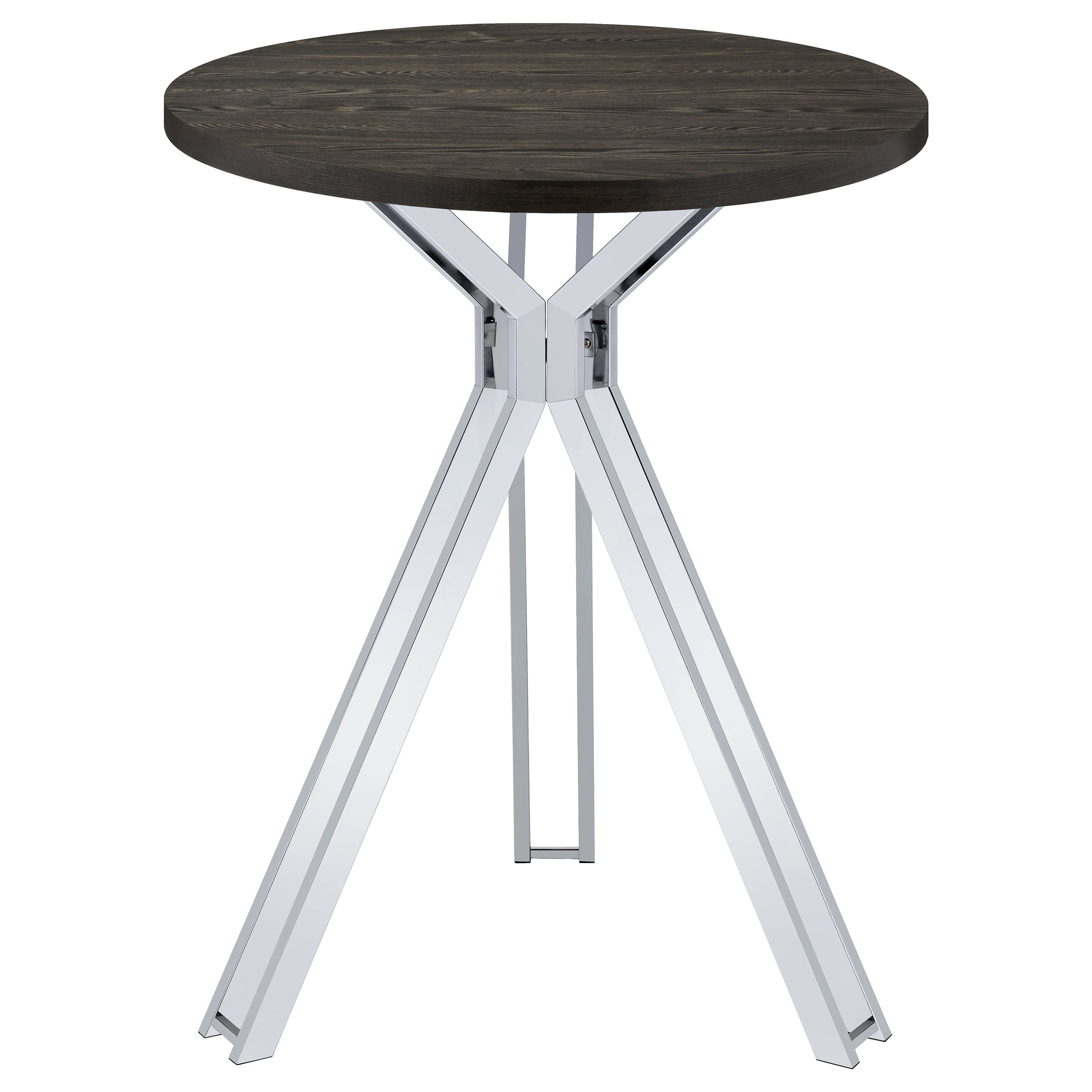 Edgerton Round Wood Top Bar Table Dark Oak and Chrome