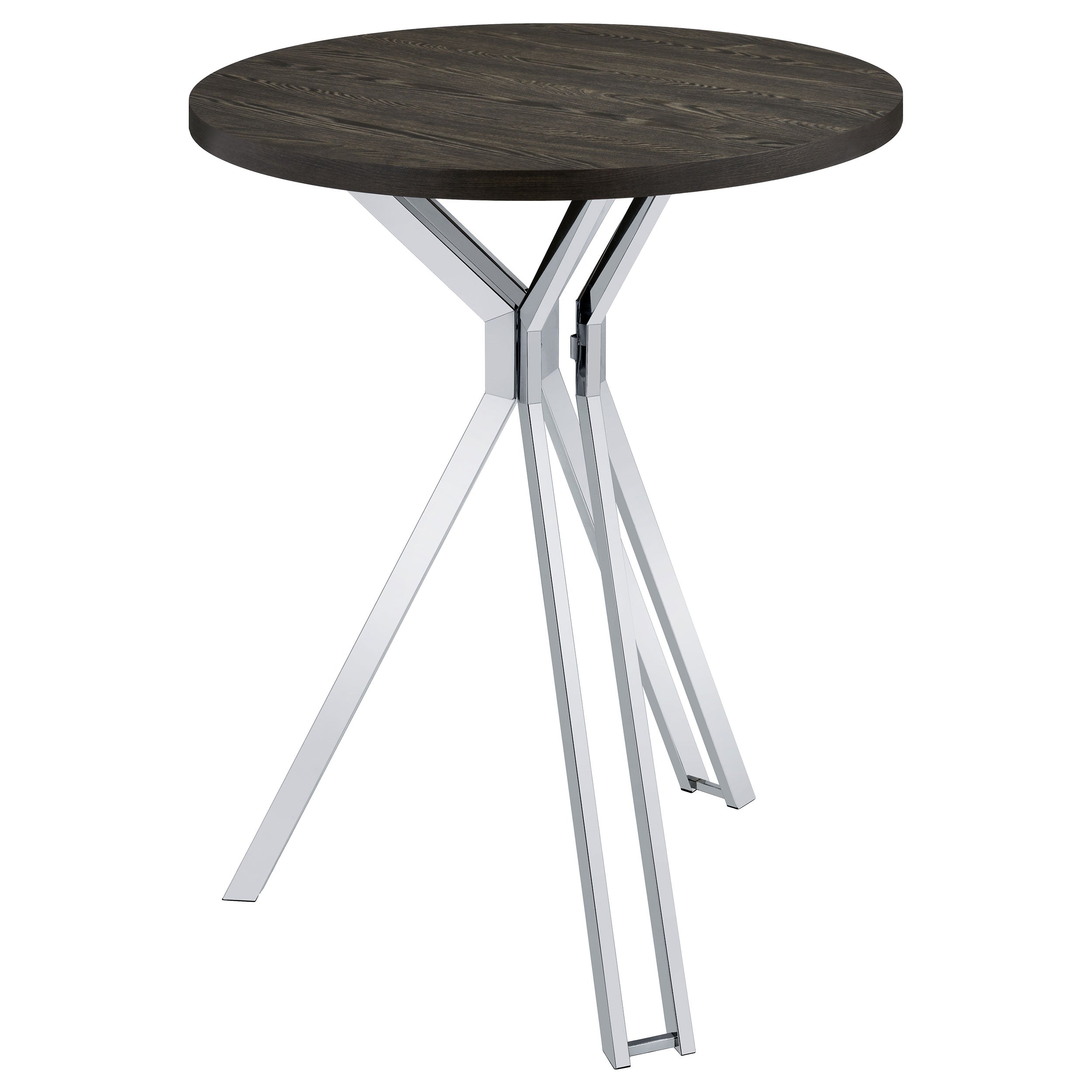 Edgerton Round Wood Top Bar Table Dark Oak and Chrome