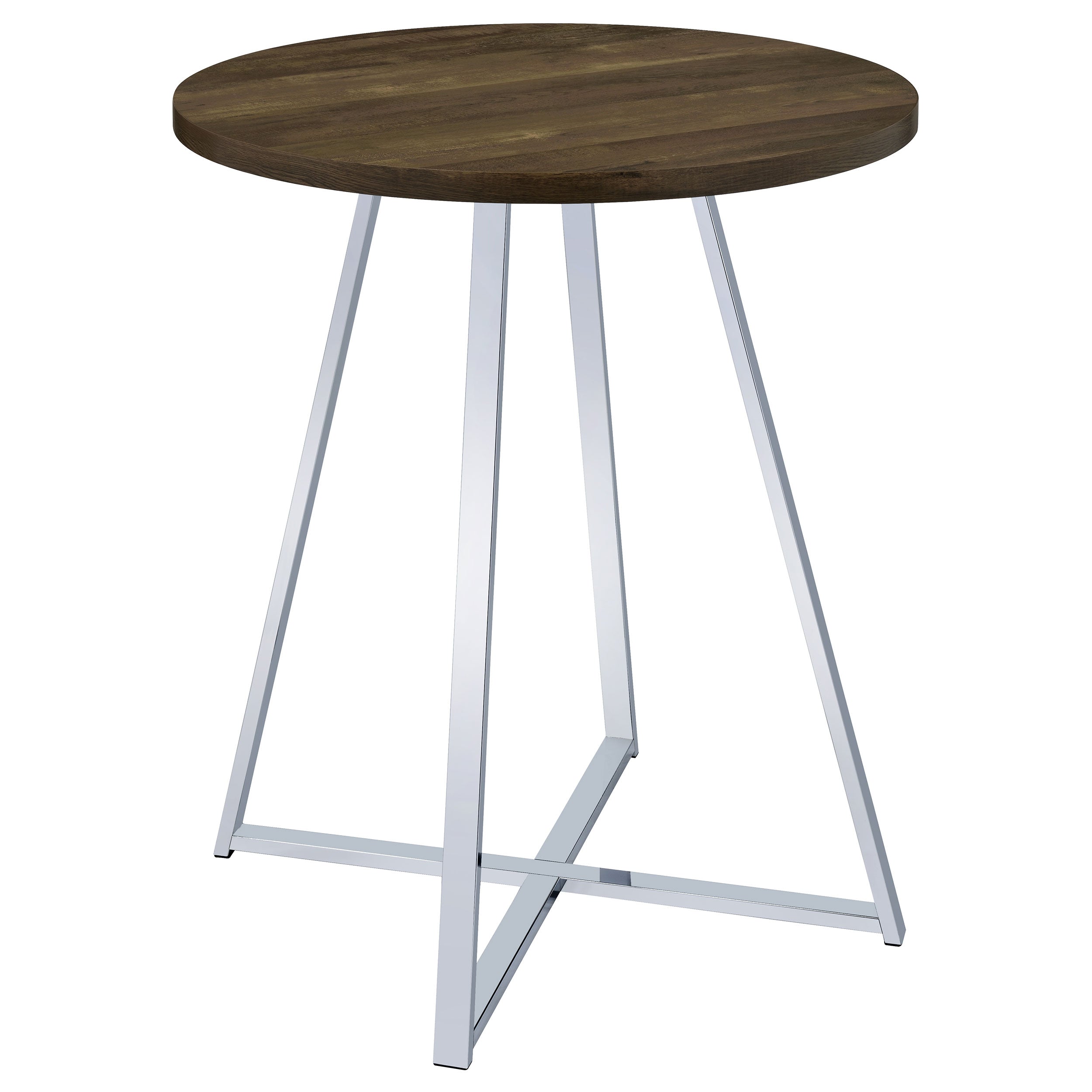 Burkhart Sled Base Round Bar Table Brown Oak and Chrome