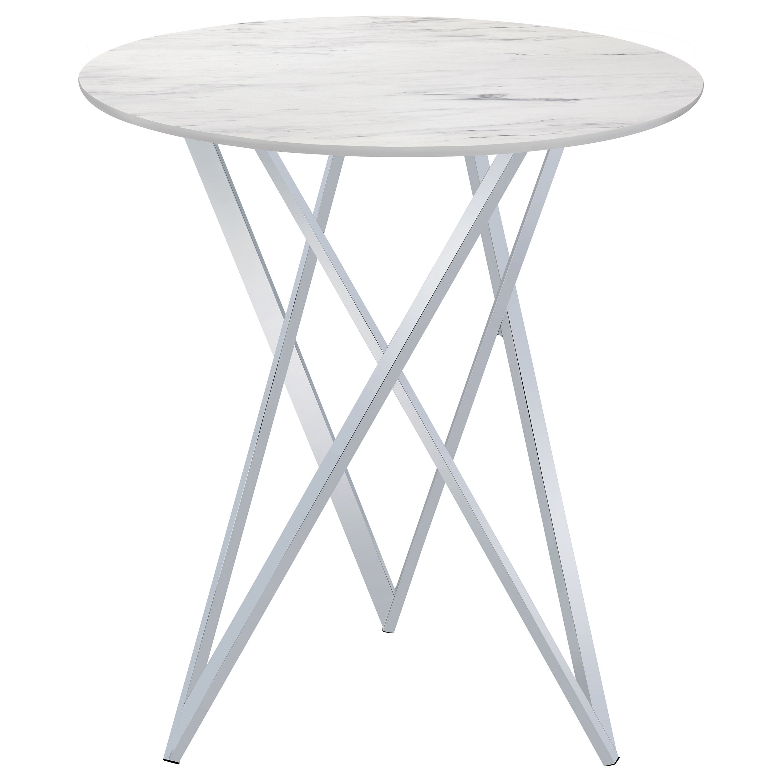 Bexter Faux Marble Round Top Bar Table White and Chrome