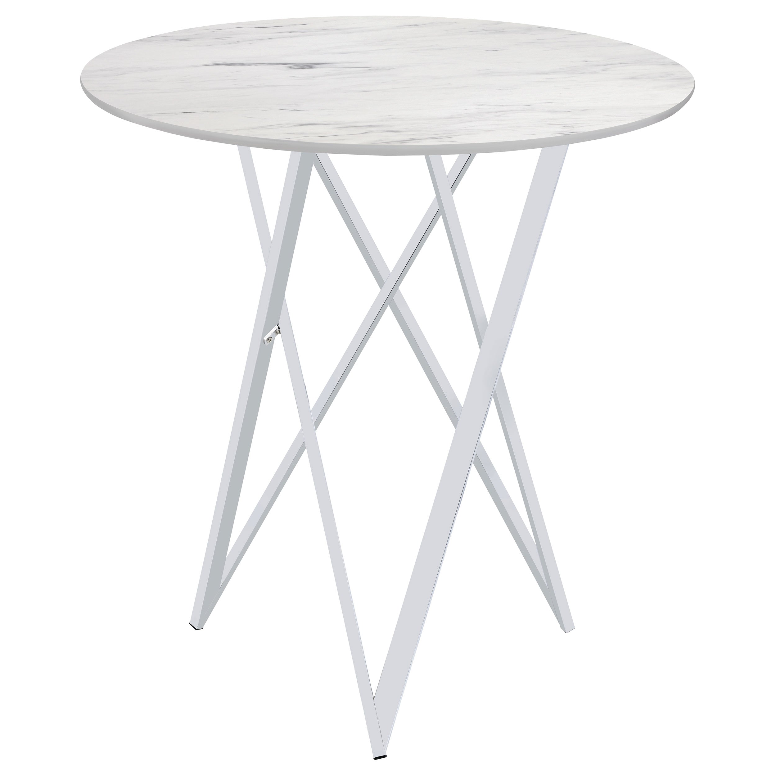 Bexter Faux Marble Round Top Bar Table White and Chrome