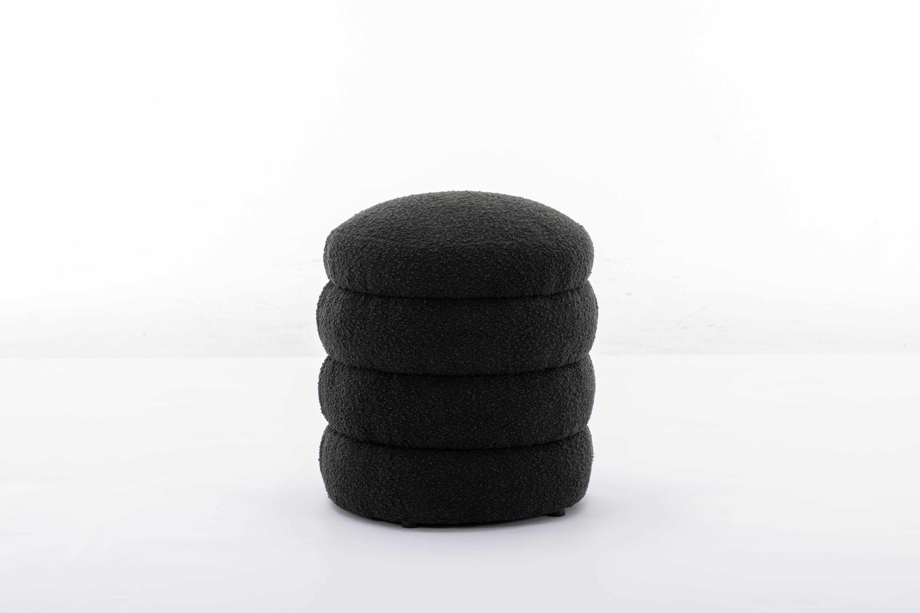 006-Soft Boucle Round Ottoman Footrest Stool,Black