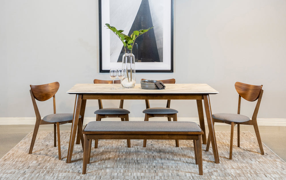 Everett Faux Marble Top Dining Table Natural Walnut and White