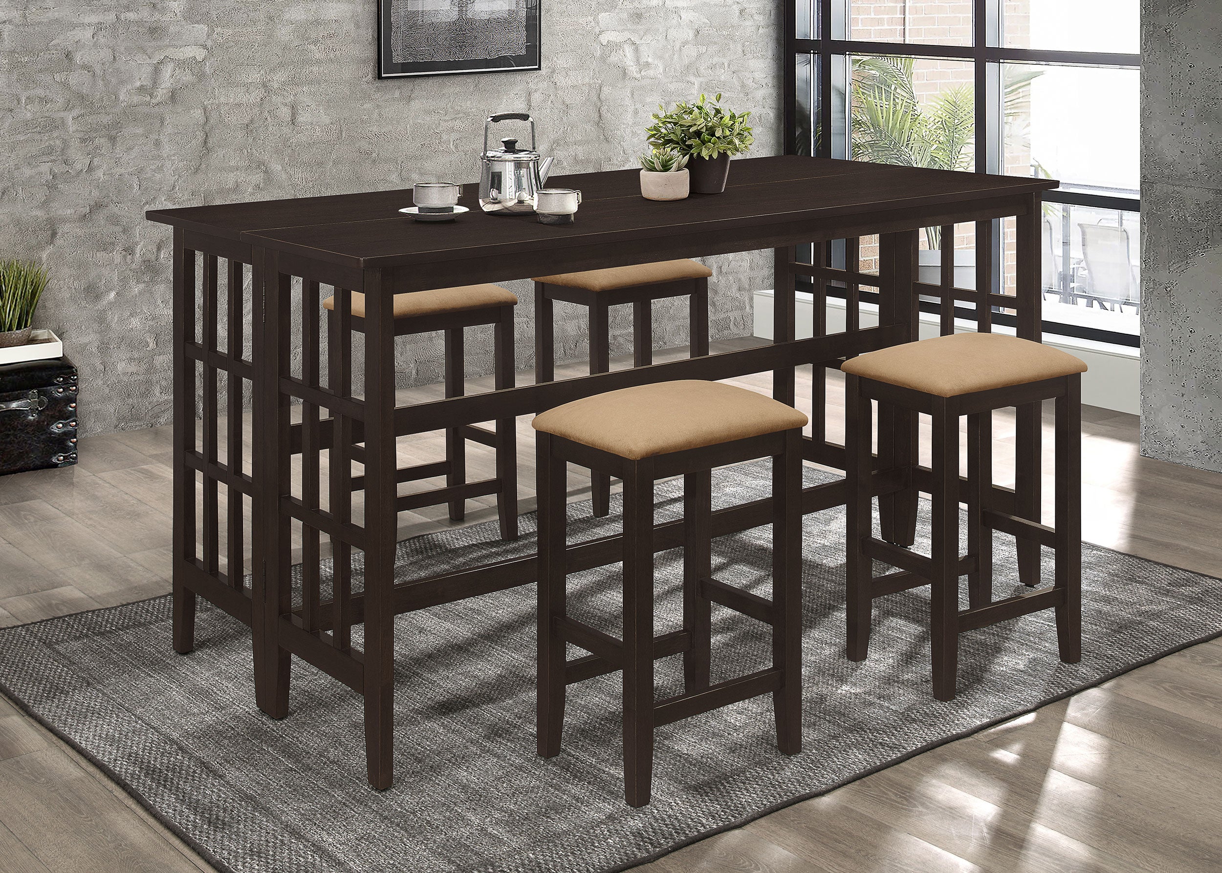 Avella 5-piece Rectangular Counter Height Dining Set Cappuccino Counter Height Table Brown
