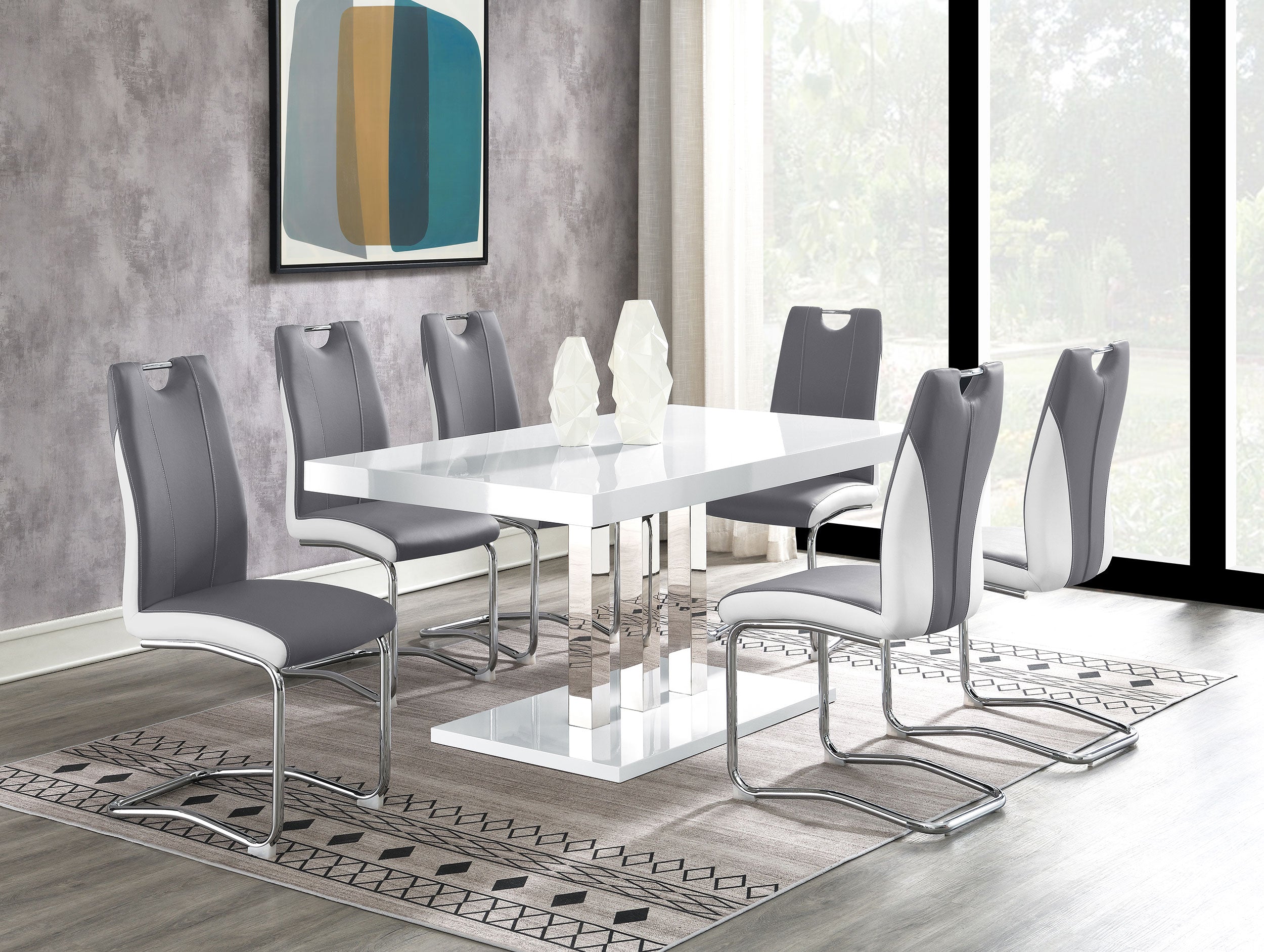 Brooklyn Rectangular Dining Table White High Gloss and Chrome