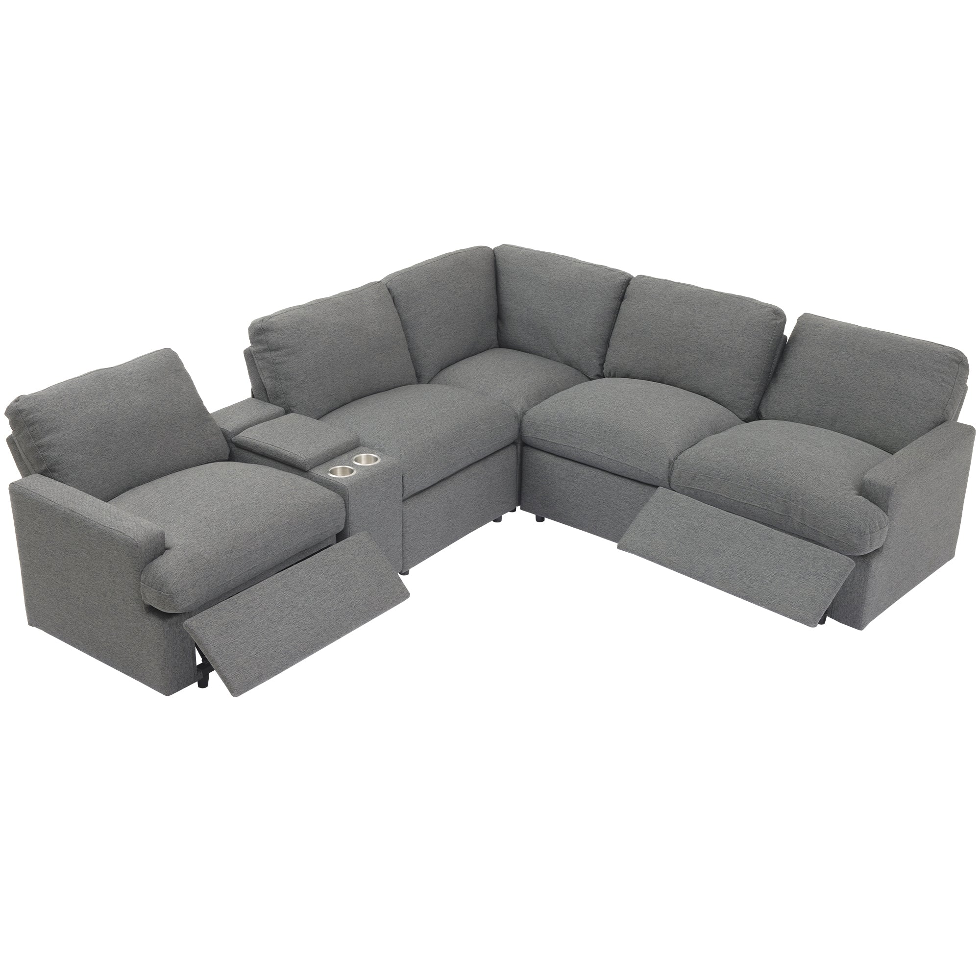 104'' Power Recliner Corner Sofa Home Theater Reclining Sofa Sectional Couches with Storage Box, Cup Holders, USB Ports and Power Socket for Living Room, Dark Grey