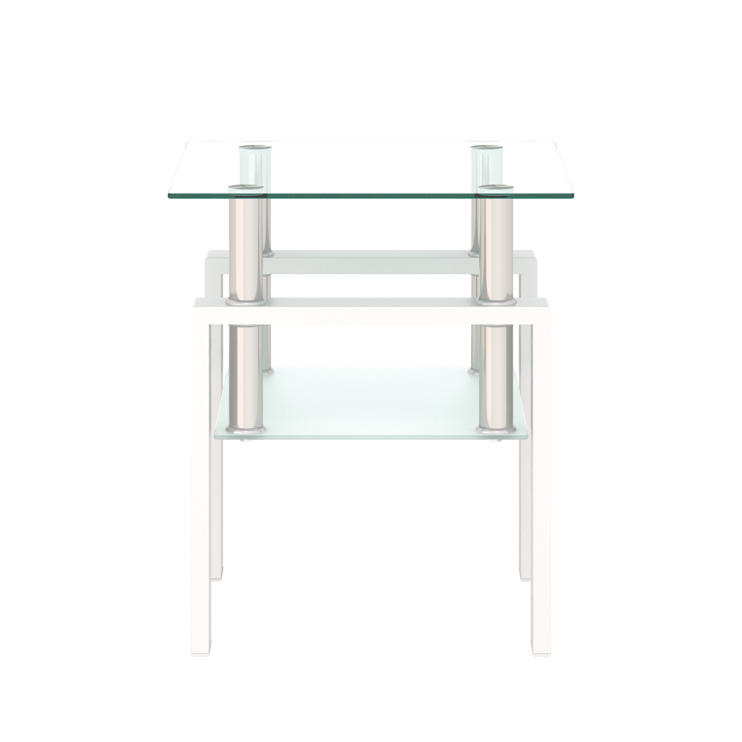 1-Piece Modern Tempered Glass Tea Table Coffee Table End Table, Square Table for Living Room, Transparent/White