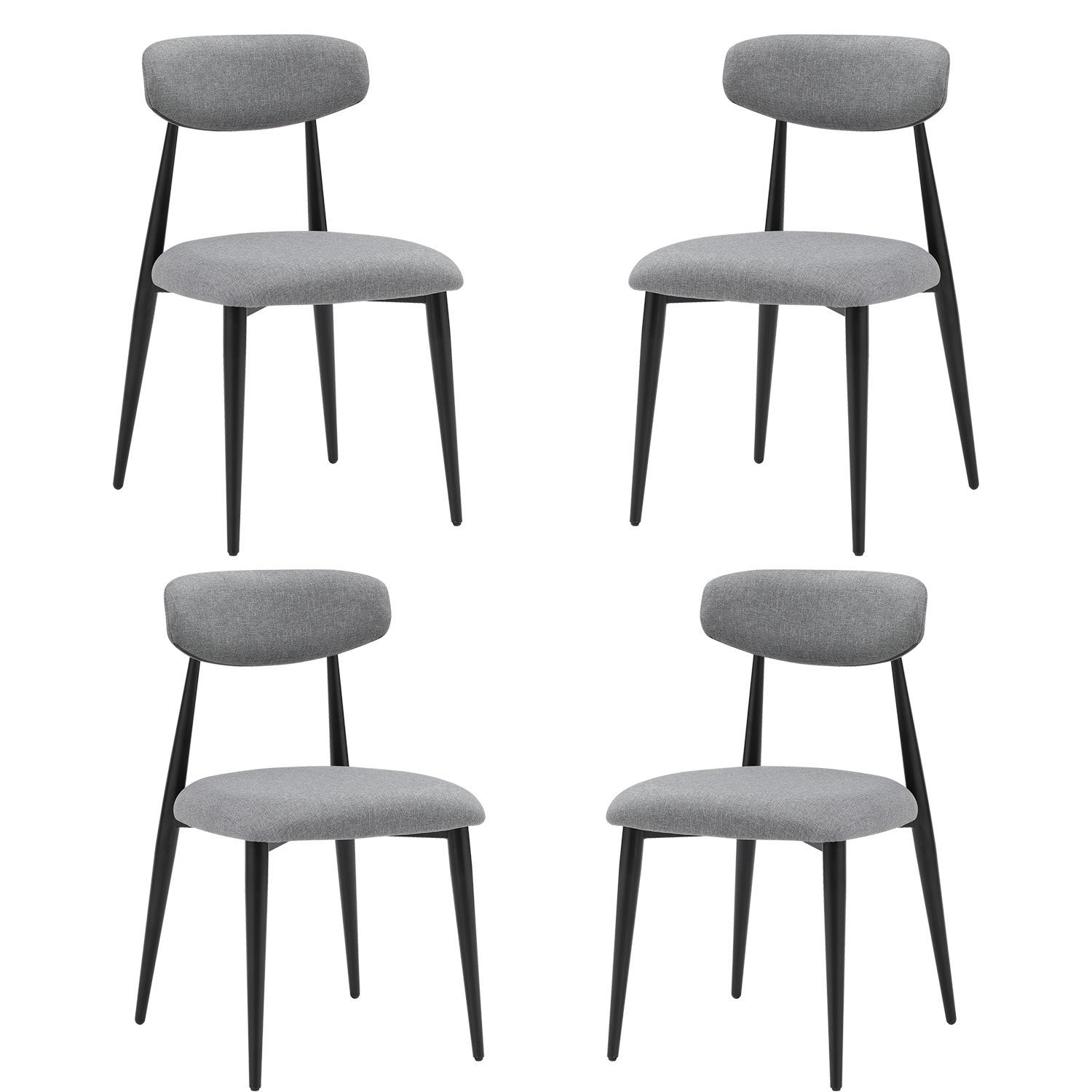 (Set of 4) Modern Dining Chairs , Curved Backrest Round Upholstered and Metal Frame,Grey