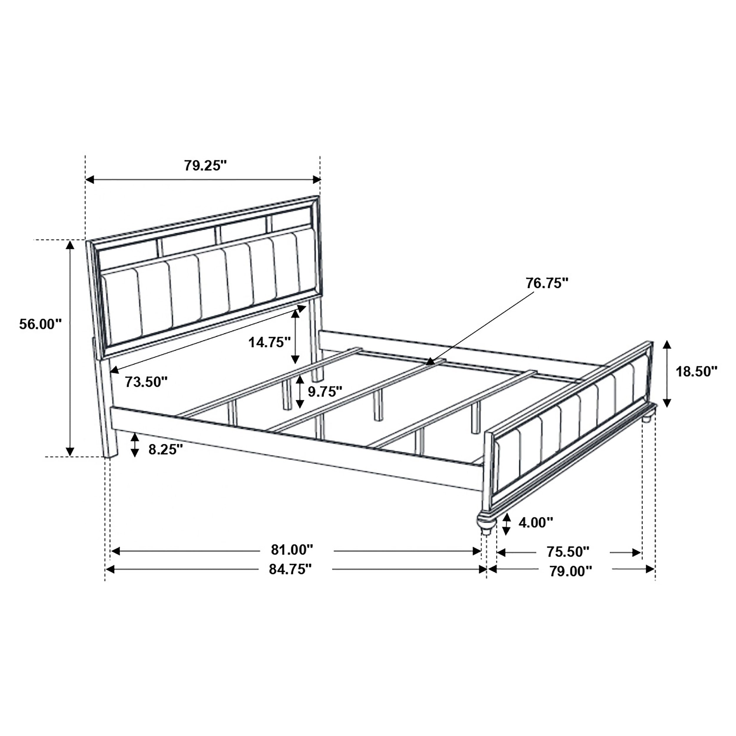 Barzini Bedroom Set with Upholstered Headboard Black Eastern King 4 Pc Set