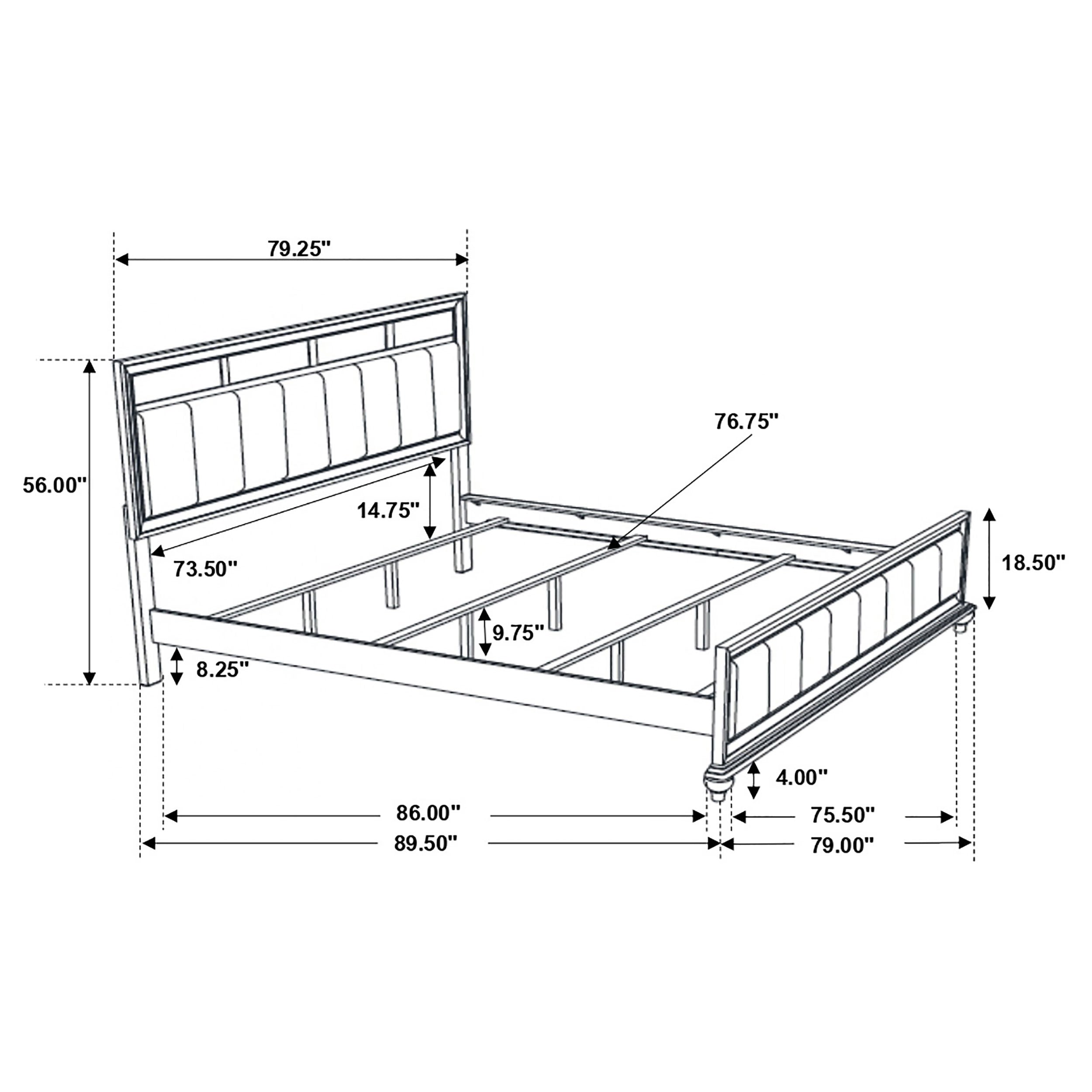 Barzini Bedroom Set with Upholstered Headboard Black California King 4 Pc Set