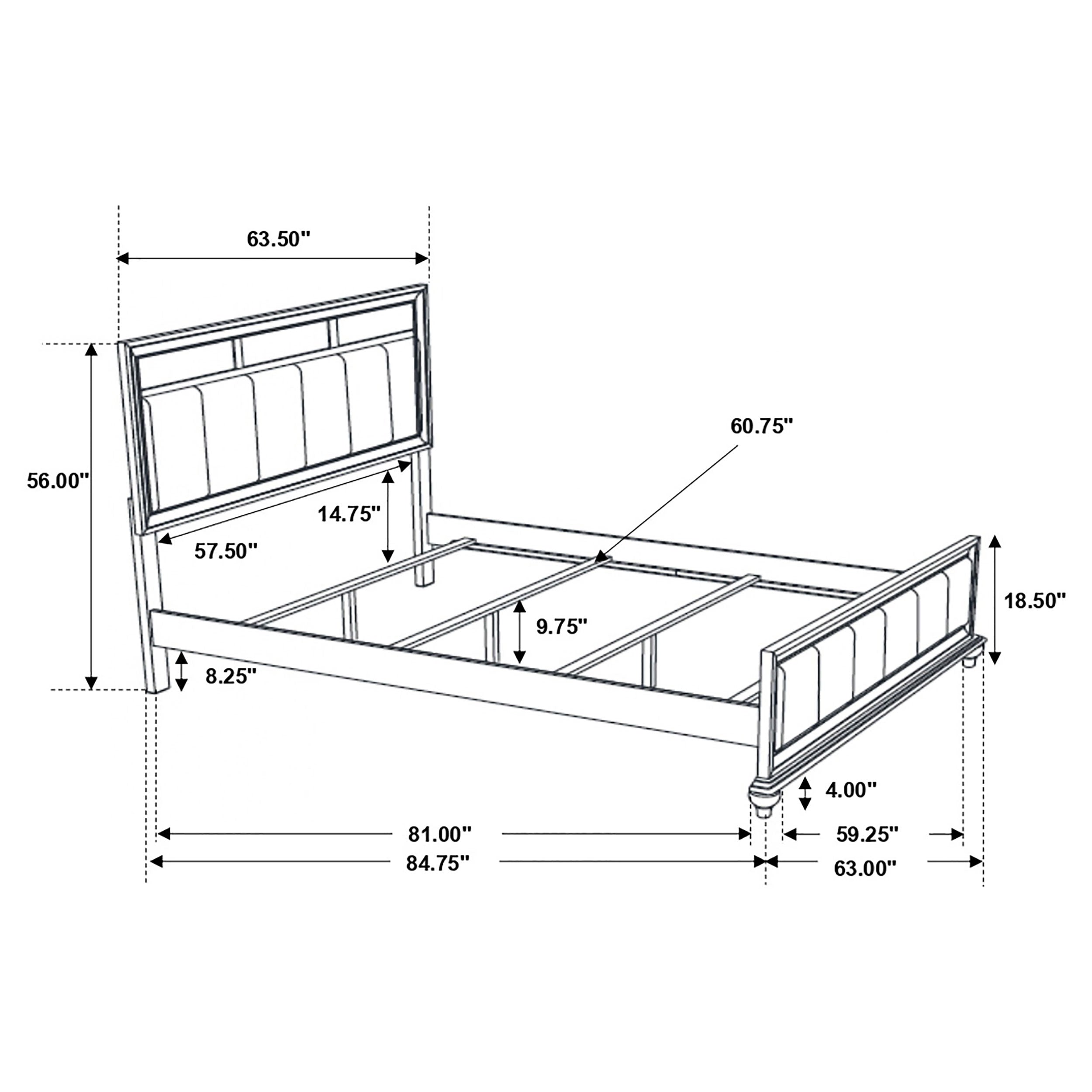 Barzini Bedroom Set with Upholstered Headboard Black Queen 4 Pc Set