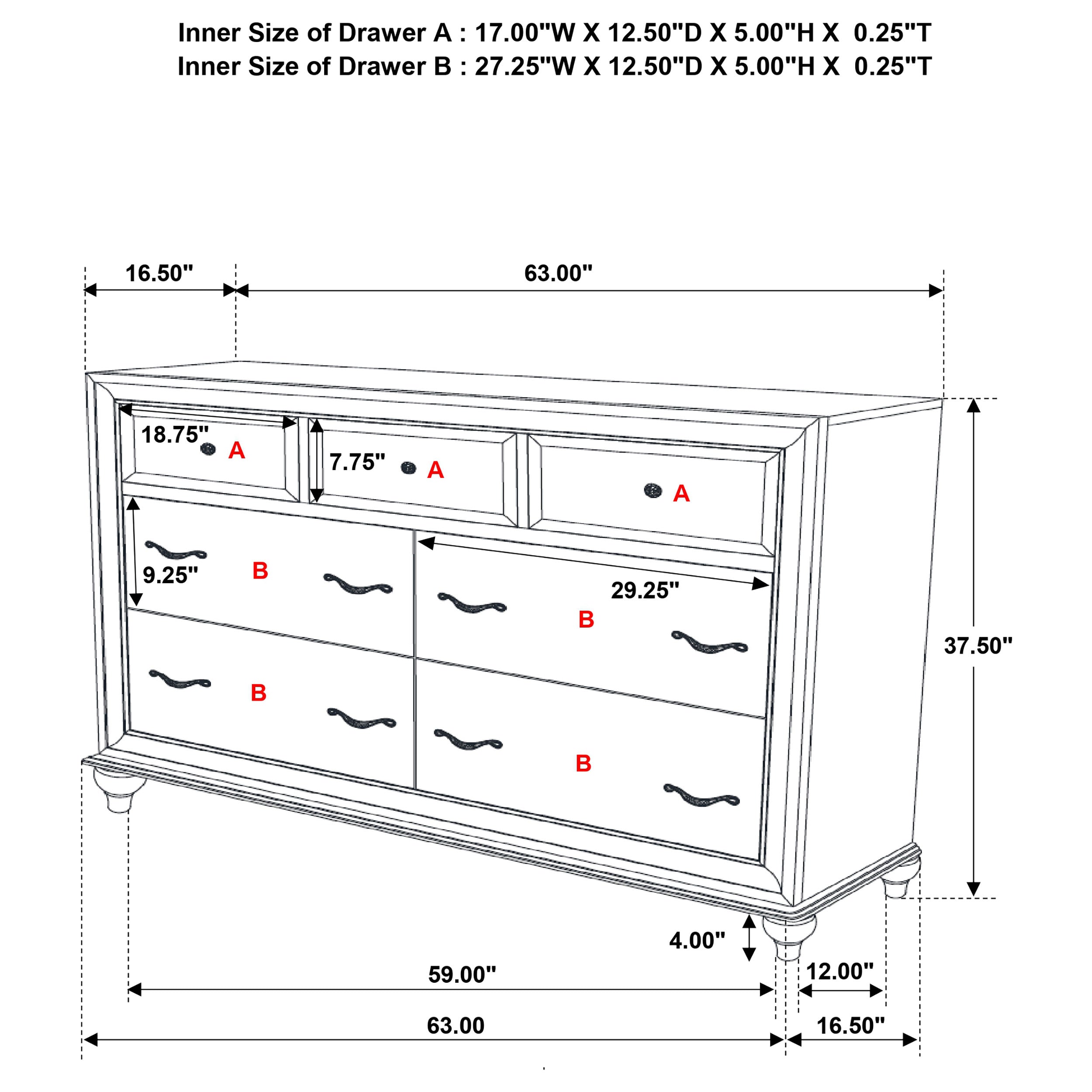 Barzini 7-drawer Rectangular Dresser Black