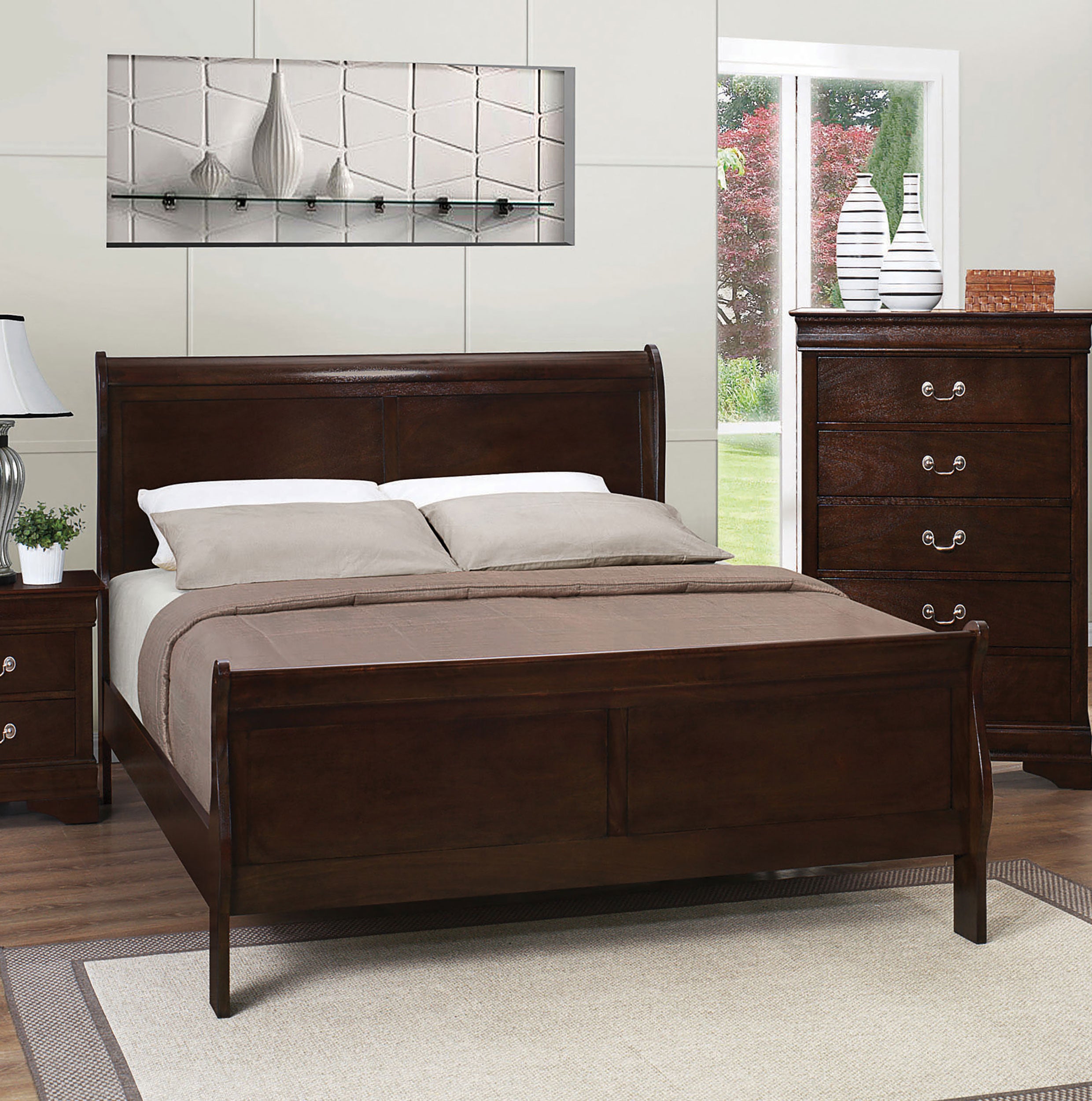 Louis Philippe Full Panel Sleigh Bed Cappuccino