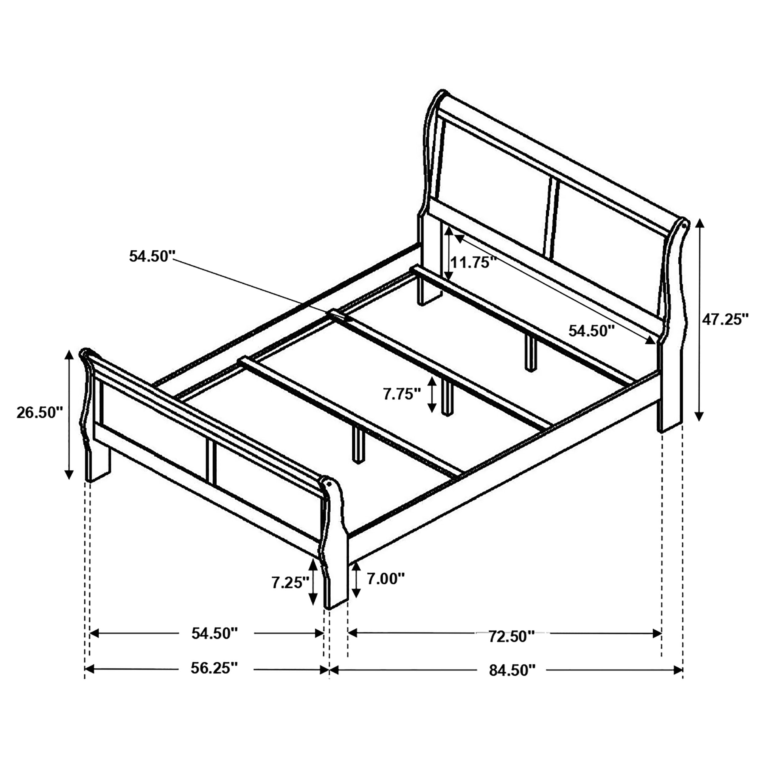 Louis Philippe Full Panel Sleigh Bed Cappuccino