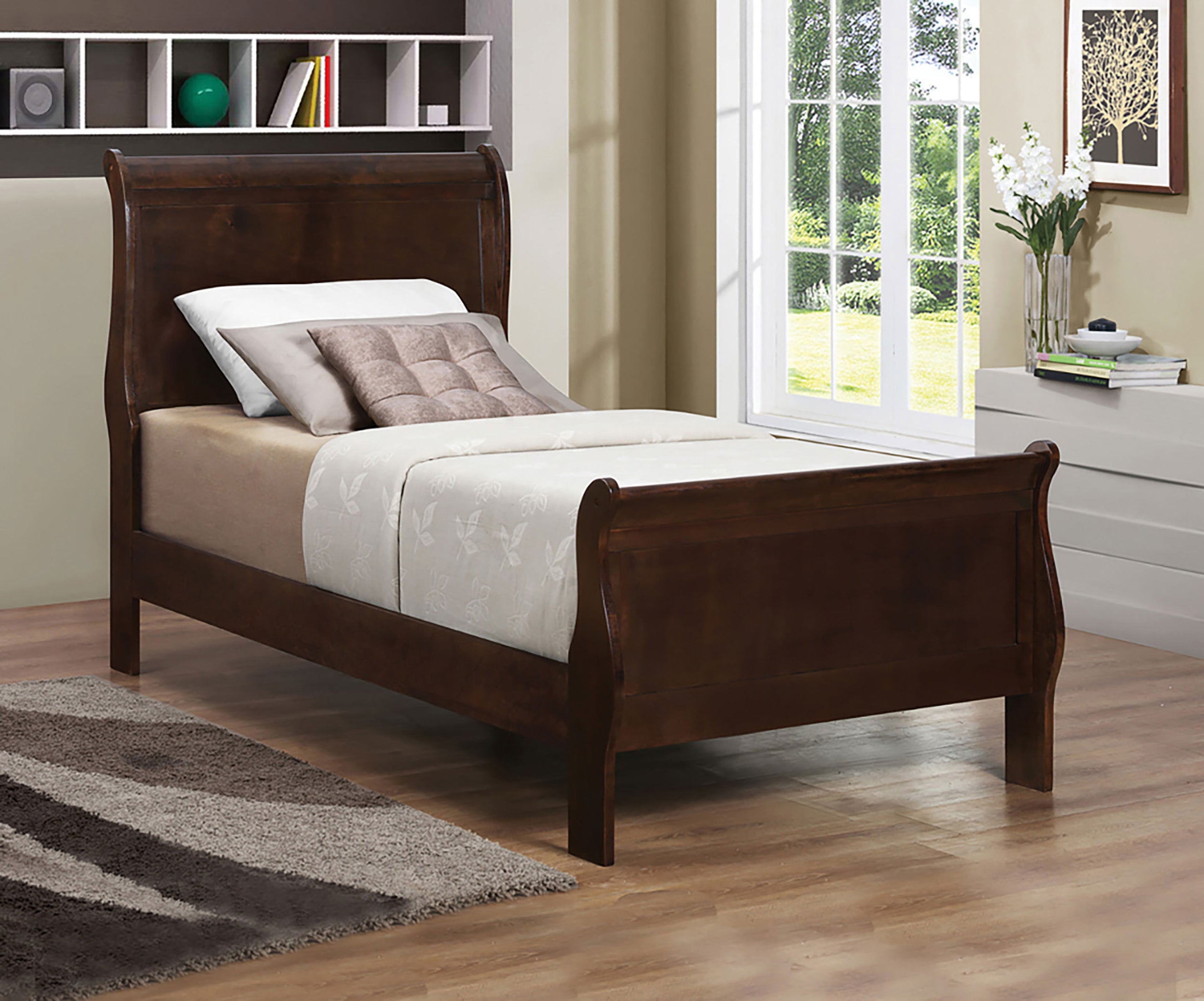 Louis Philippe Twin Panel Sleigh Bed Cappuccino