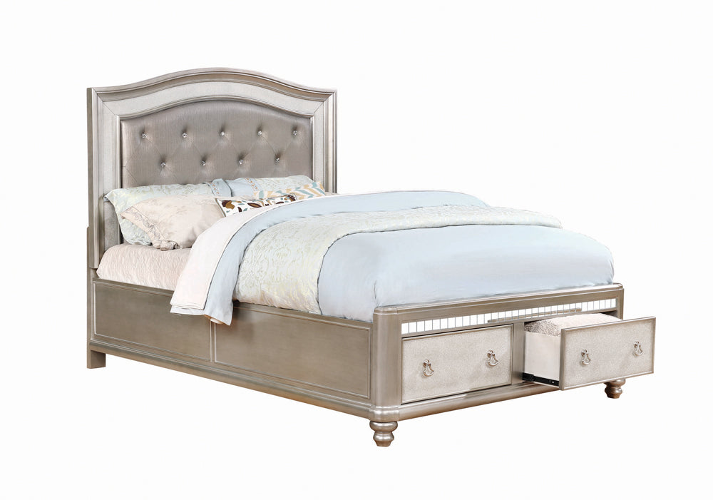 Bling Game Storage Bedroom Set Metallic Platinum Queen 4 Pc Set