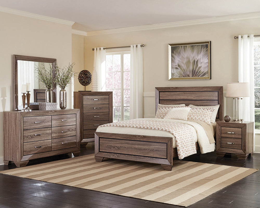 Bedroom Set with High Straight Headboard Eastern King 4 Pc Set Brown