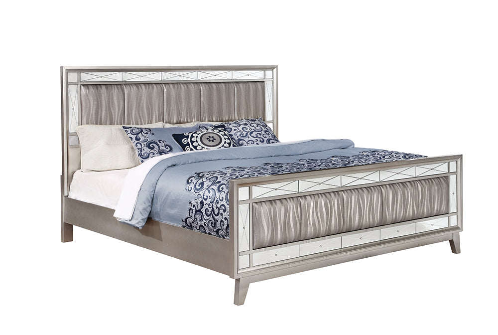 Leighton Full Panel Bed with Mirrored Accents Mercury Metallic