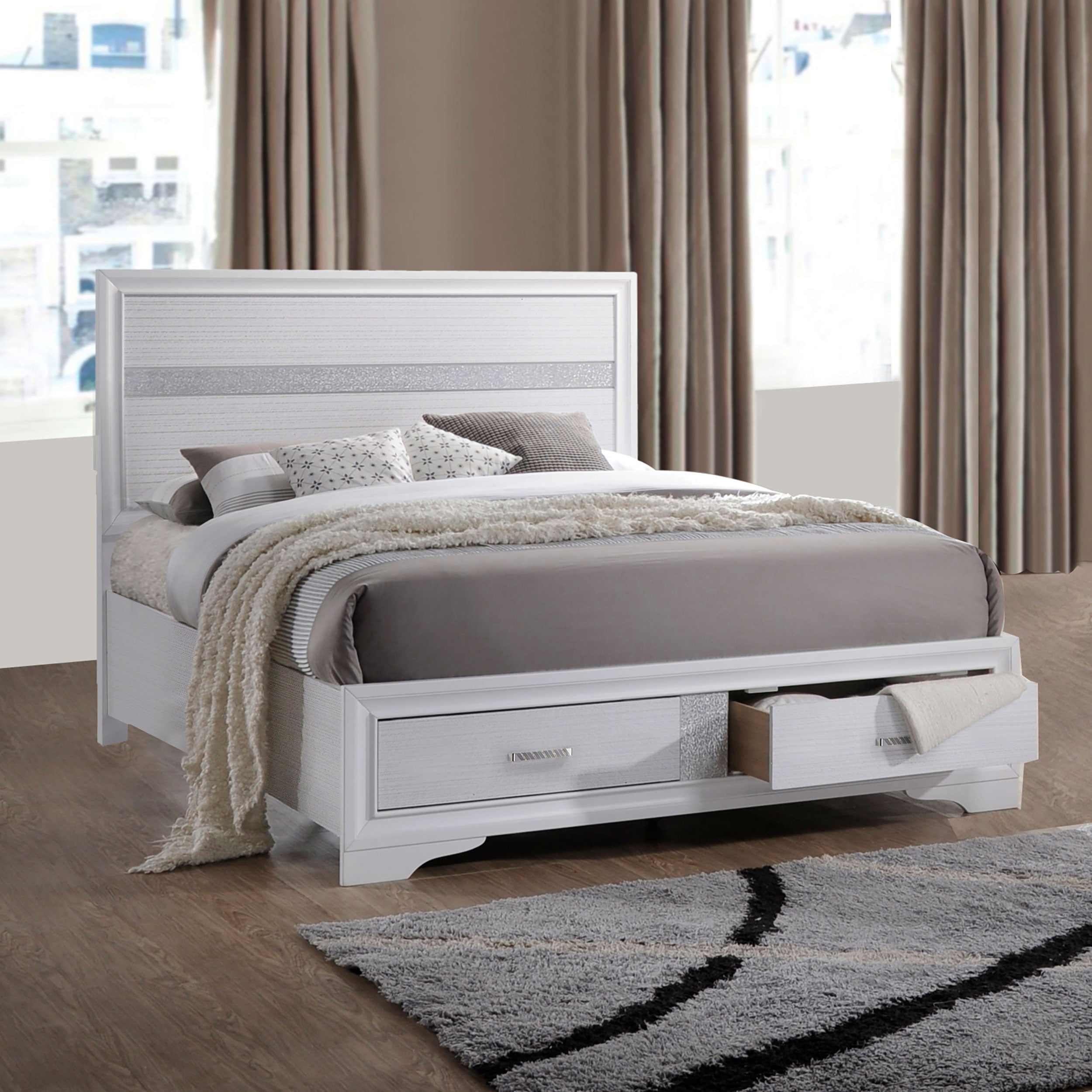 Miranda Eastern King 2-drawer Storage Bed White