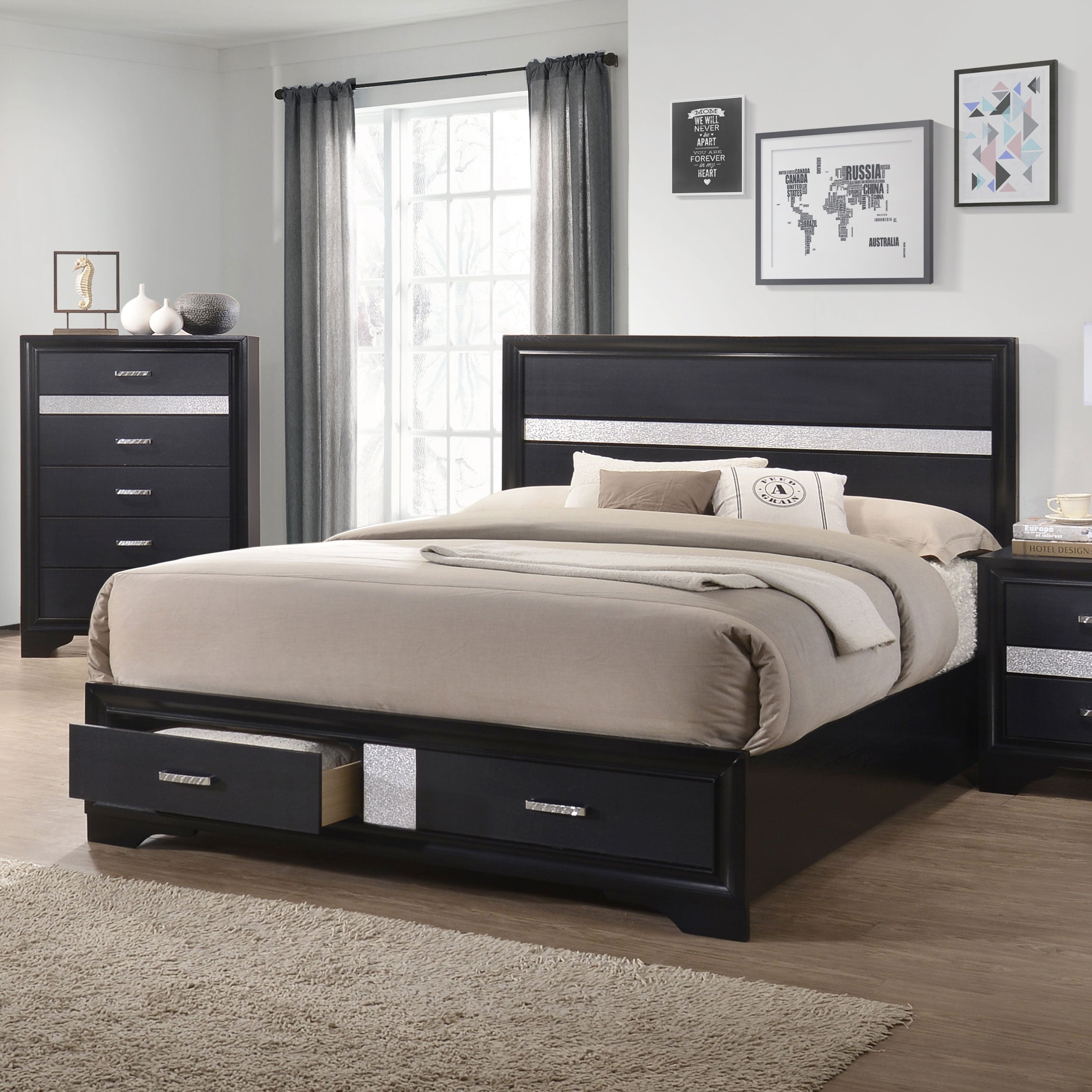 Miranda California King 2-drawer Storage Bed Black