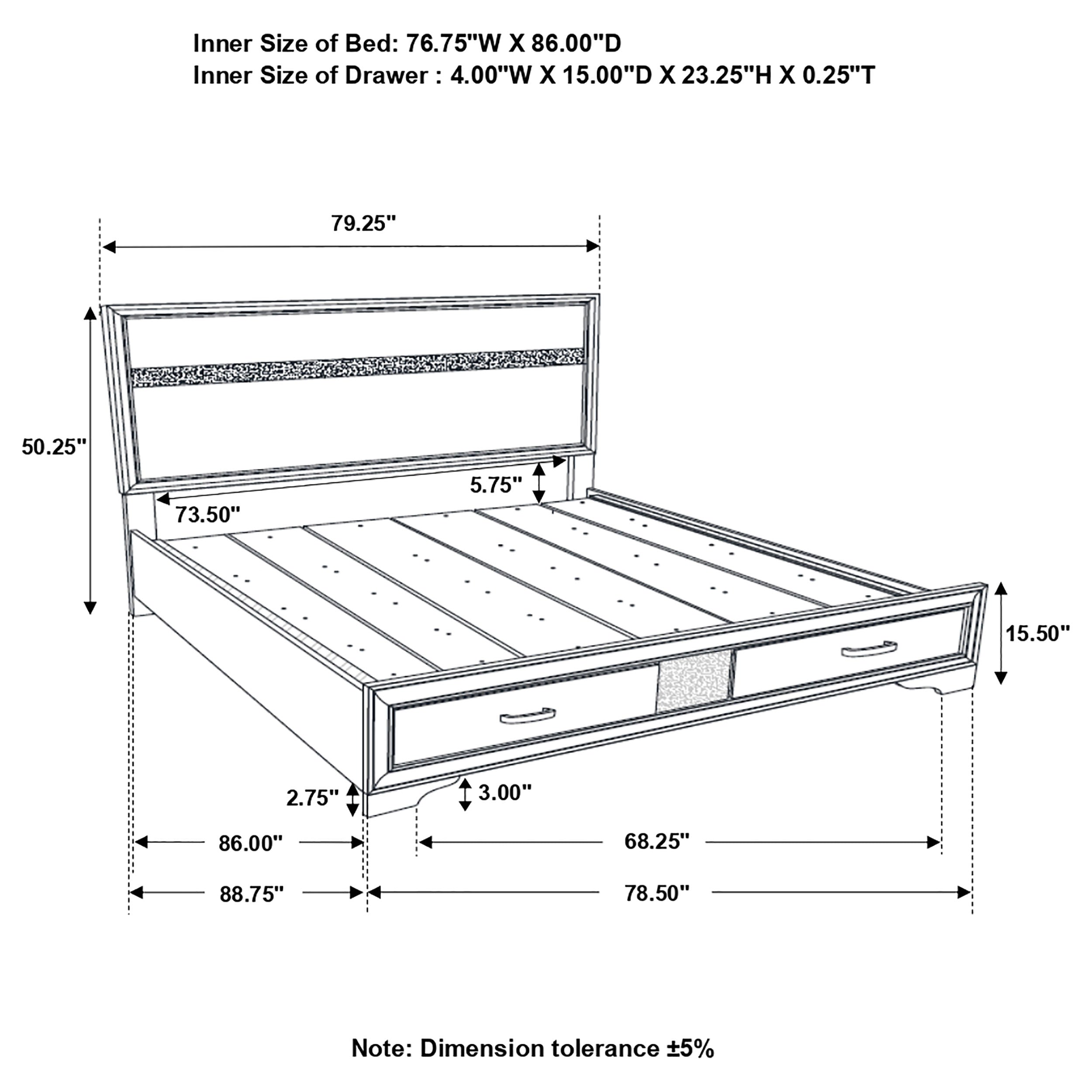 Miranda California King 2-drawer Storage Bed Black