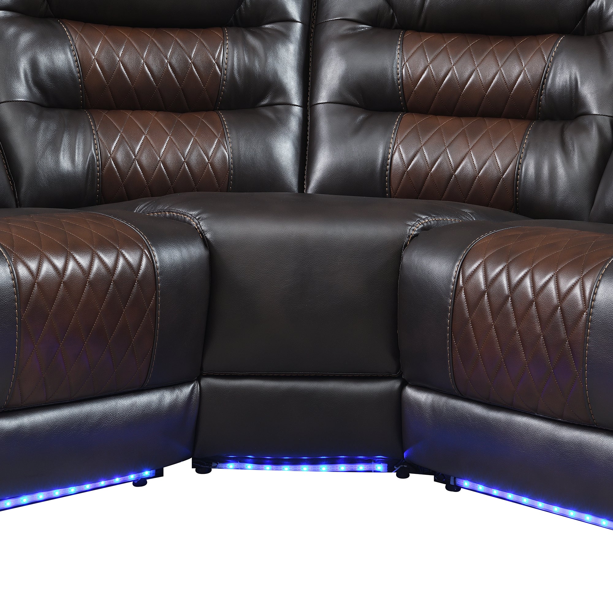 112.2" Manual Reclining Sectional Sofa Set L Shaped Symmetrical Motion Sofa Corner Couch Sets with Storage Boxes, 4 Cup Holders and LED Light Strip for Living Room, Brown