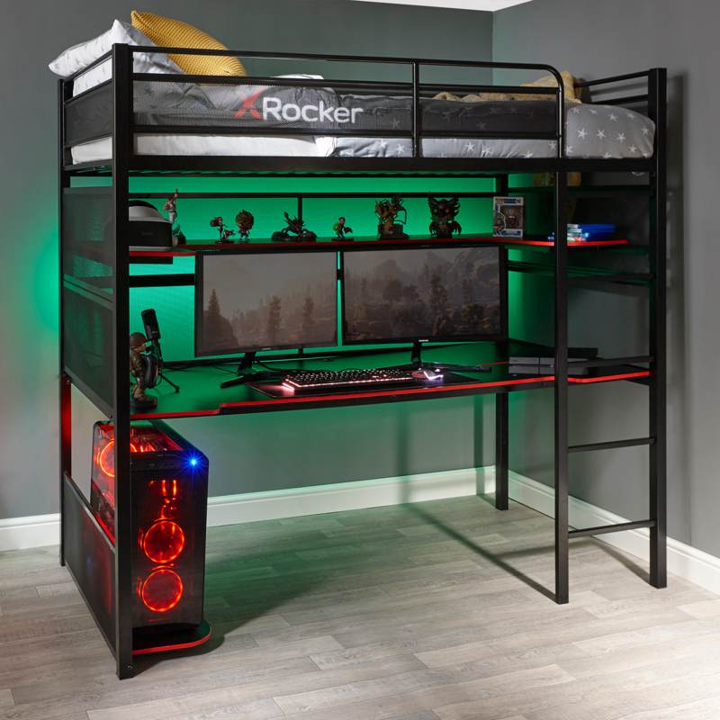 BattleBunk Gaming Bunk Bed with Built-In Gaming Desk, Black/Red, Twin